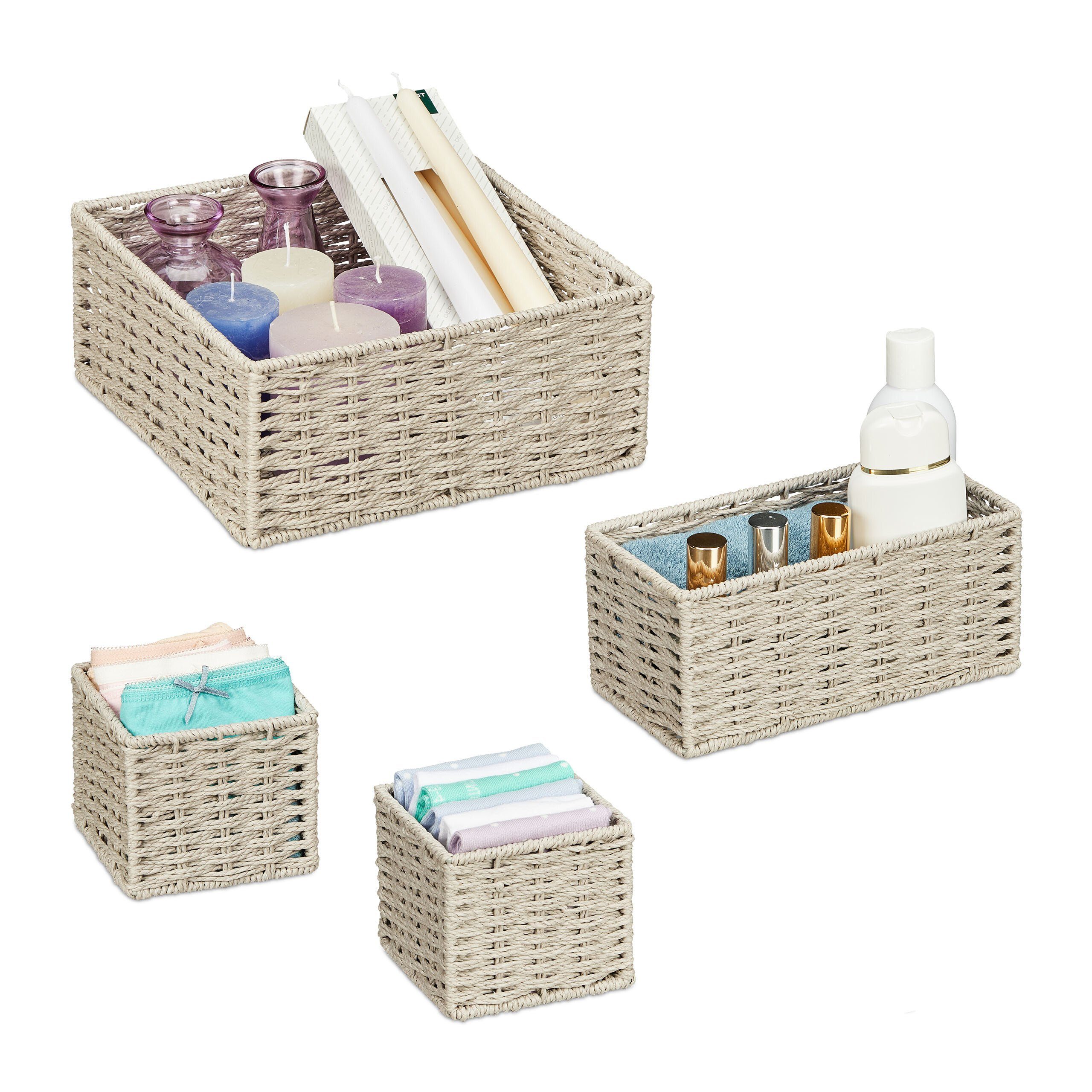 relaxdays Aufbewahrungskorb Geflochtener Aufbewahrungskorb 4er Set günstig online kaufen