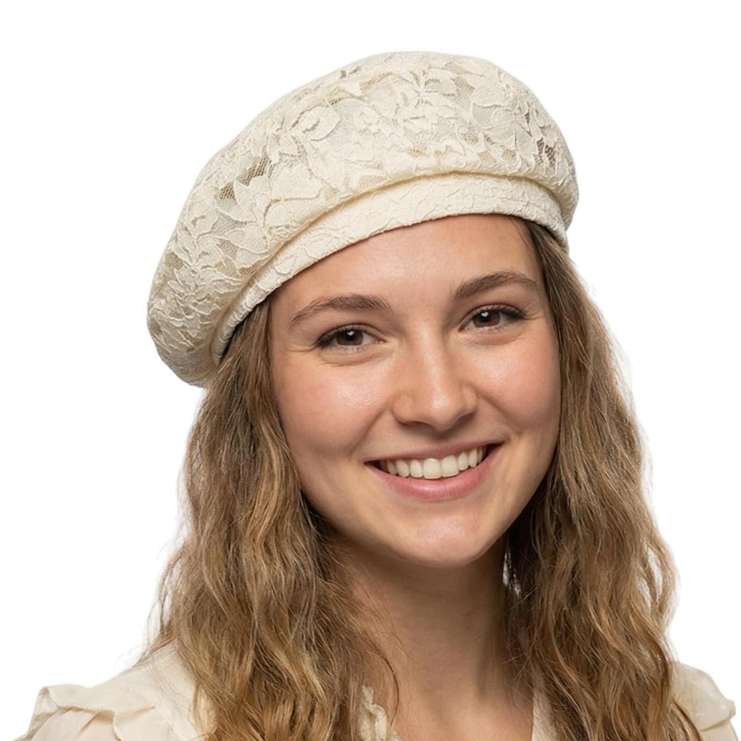 LuxusKollektion Baskenmütze Baskenmütze Damen Spitze Atmungsaktiv Beret Einheitsgröße Beige