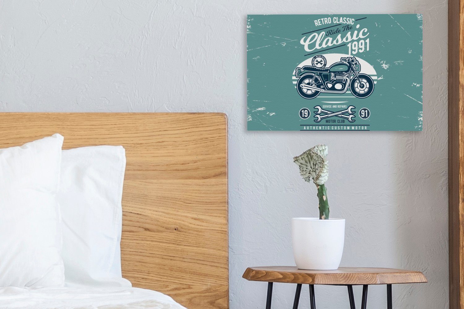 OneMillionCanvasses® Leinwandbild Motorrad - Werkzeuge - 30x20 St), Retro, Aufhängefertig, Wandbild Wanddeko, (1 Leinwandbilder, cm