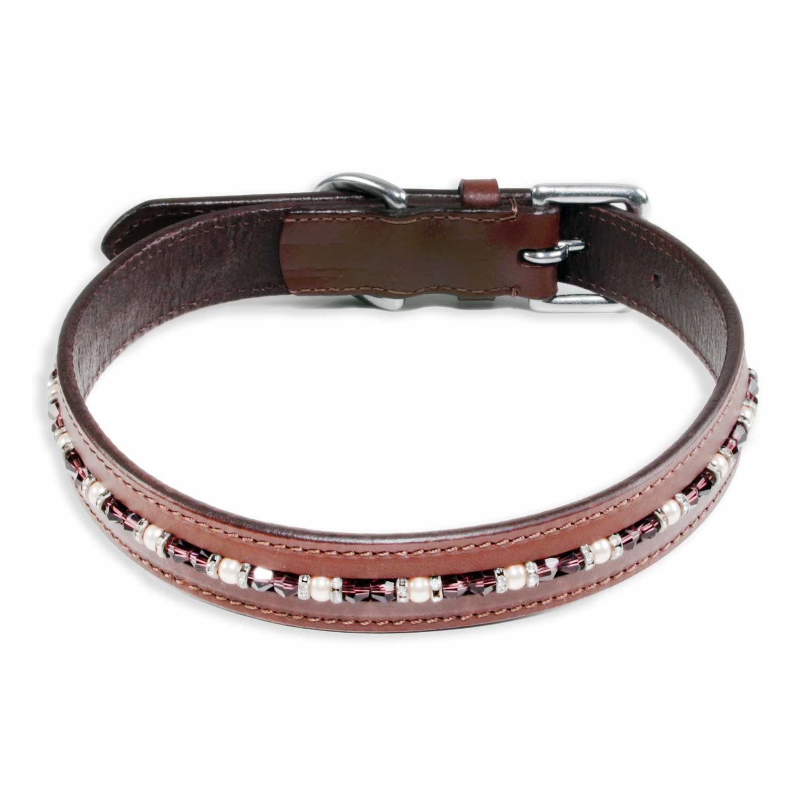 Monkimau Hunde-Halsband Halsband für Hunde Leder Halsband Hund braun mit Swarovski Kristallen, Leder