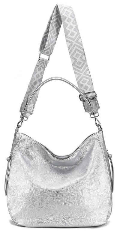 ITALYSHOP24 Schultertasche DAMEN TASCHE SHOPPER Hobo Cross Over Bag Reisetasche Umhängetasche, LEDER OPTIK Beuteltasche Cross body für Schule Reise Freizeit Urlaub