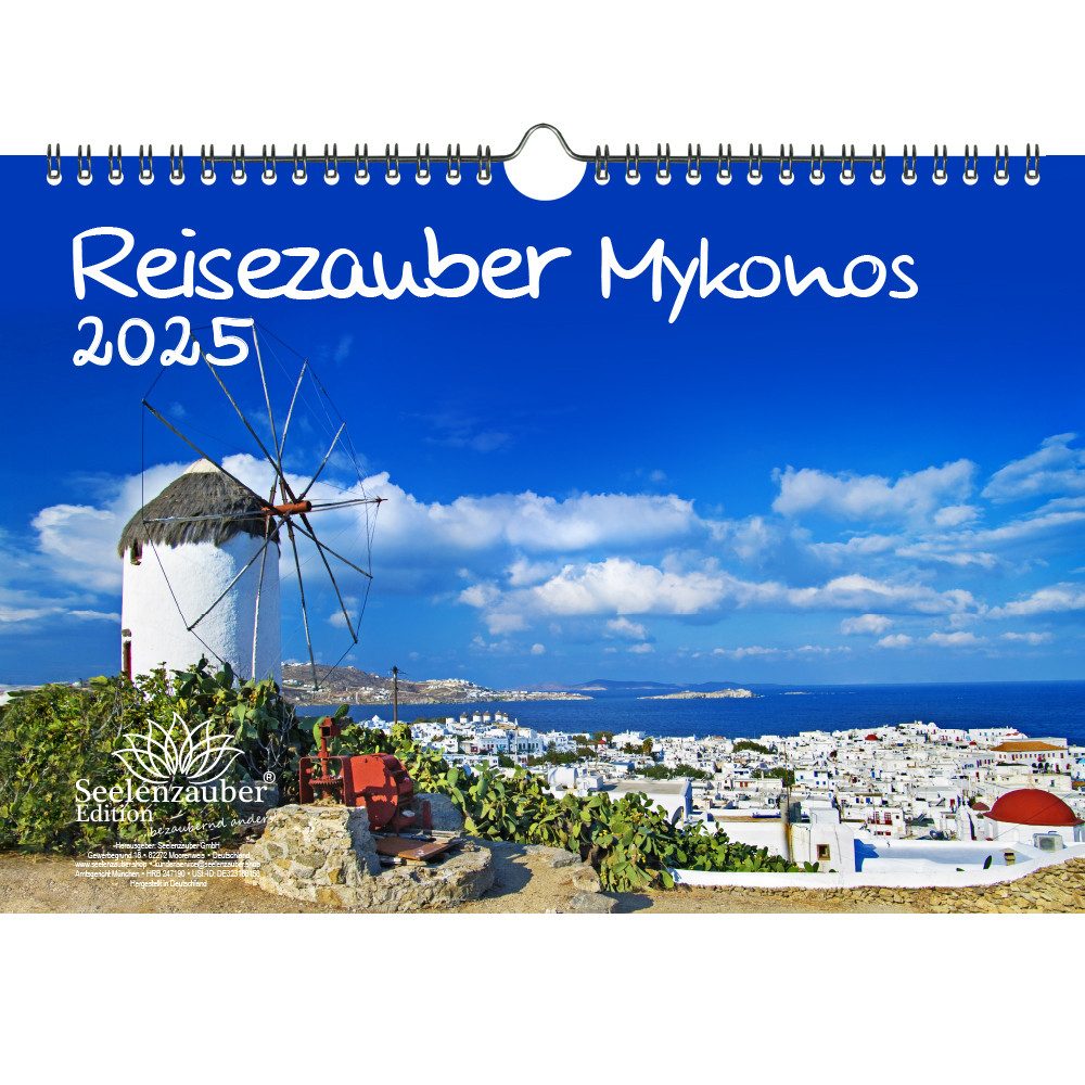 Seelenzauber Wandkalender Reisezauber Mykonos DIN A4 Kalender für 2025 Chora Griechen Urlaub
