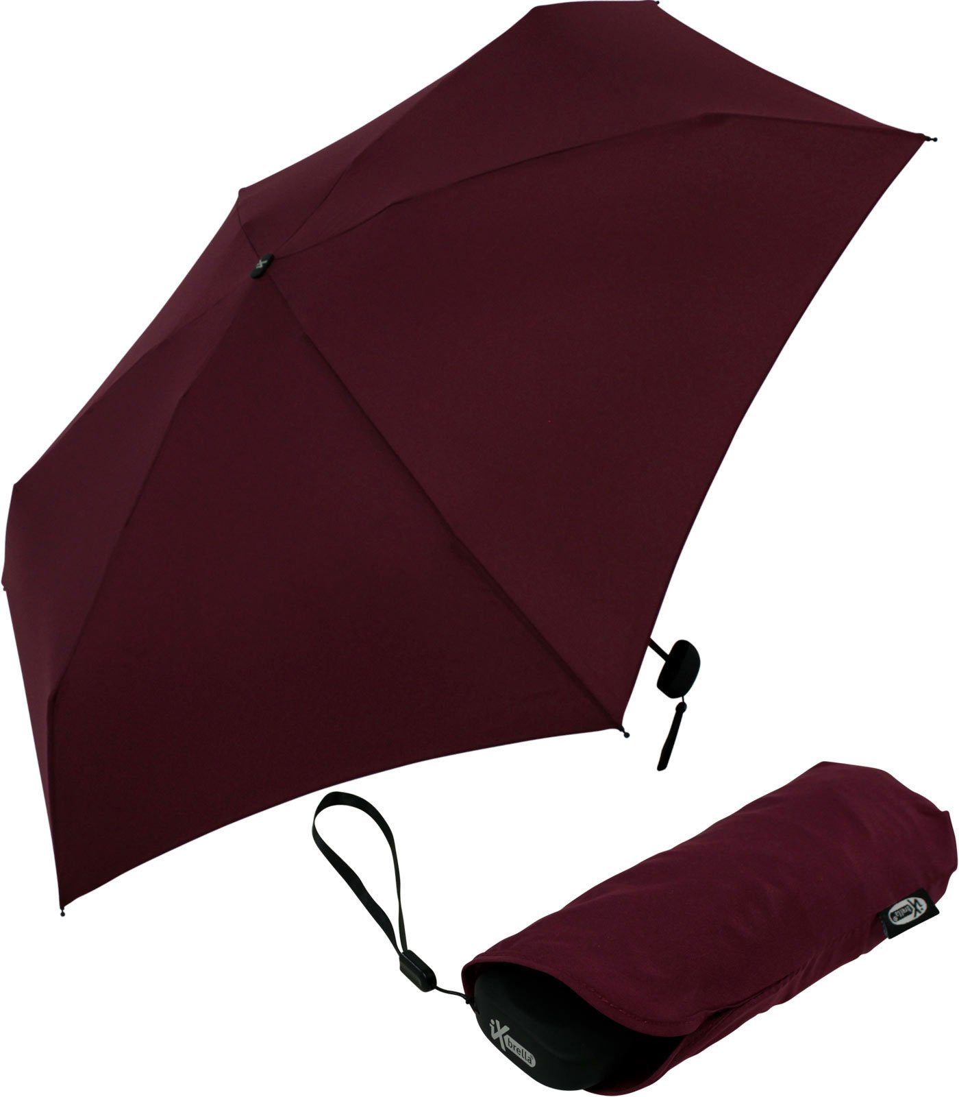 iX-brella Taschenregenschirm Super Mini 18 cm kleiner Schirm mit 94cm großem, super-mini bordeaux