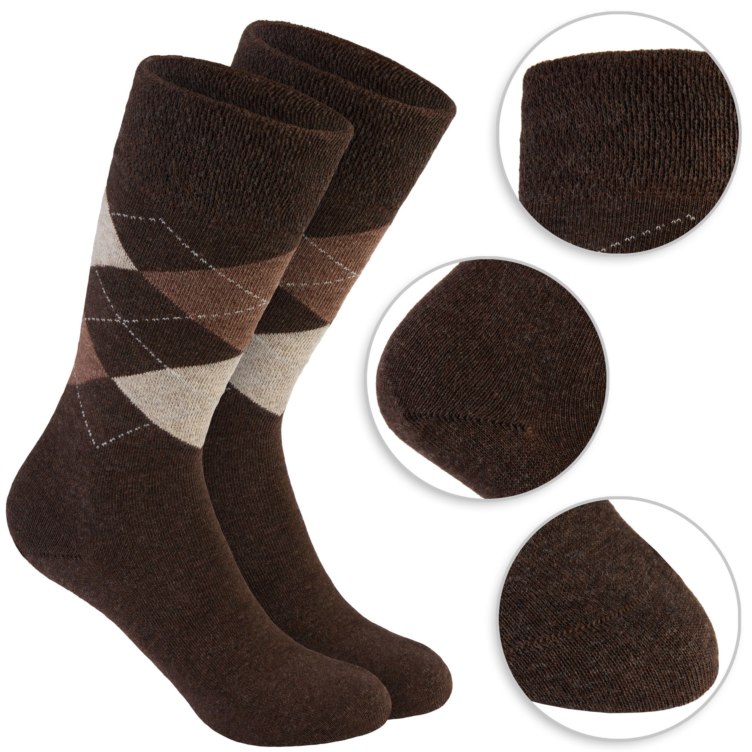 BRUBAKER Socken Herrensocken mit Rautenmuster - Farbmix Grau Braun (in Geschenkbox, 6-Paar, weich und atmungsaktiv) Herren Komfortsocken mit Argyle Karo Muster – Bild 4 von 5