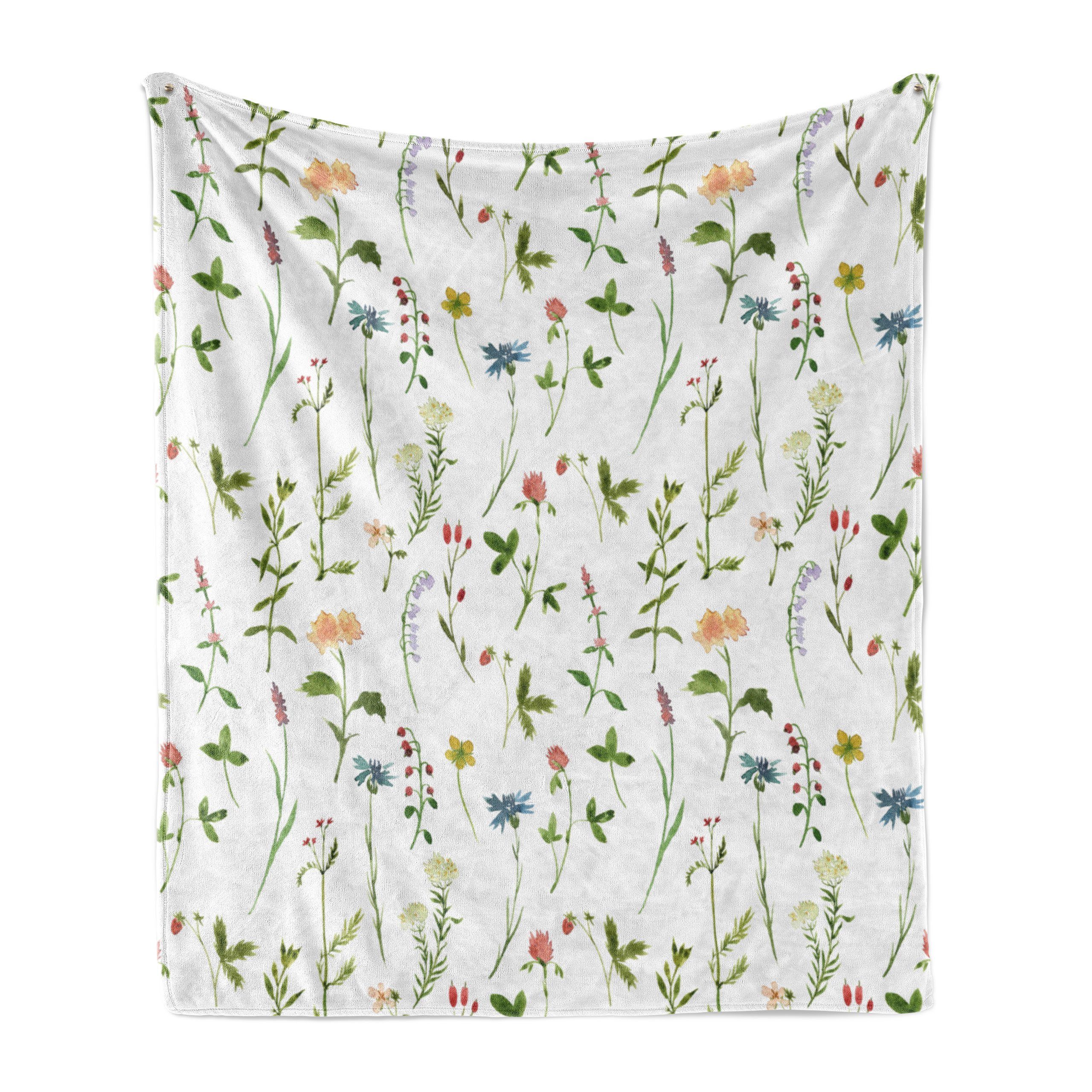 Wohndecke Gemütlicher Plüsch Herb Aquarelle Blumen für Innen- Flowers Abakuhaus, und Außenbereich, den