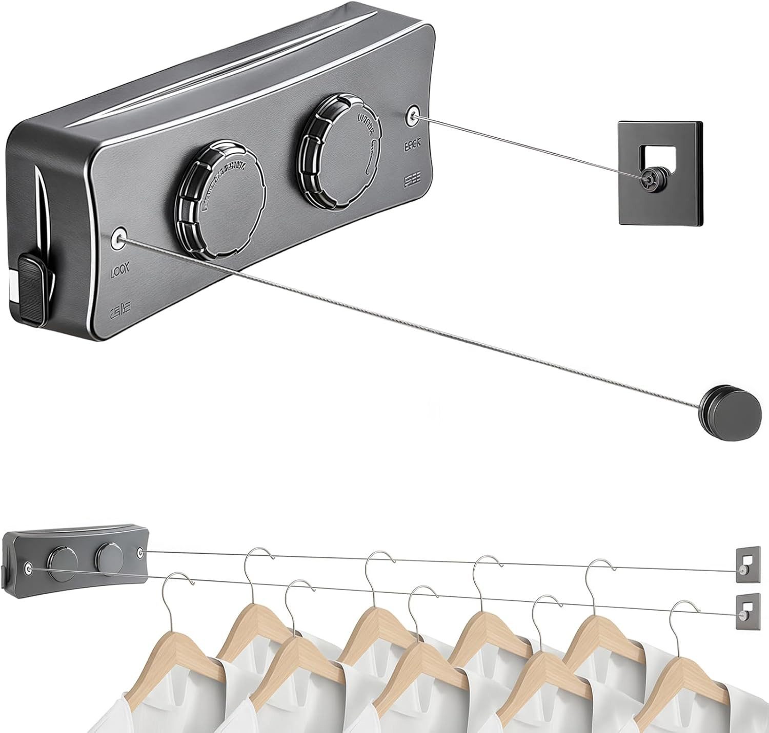 Fyrove Wand-Wäscheleine Ausziehbare Wäscheleine Innen Zwei Linien Nicht Durchhängende, Wäscheleinen für Balkon Waschküche Hotel Badezimmer Schlafzimmer