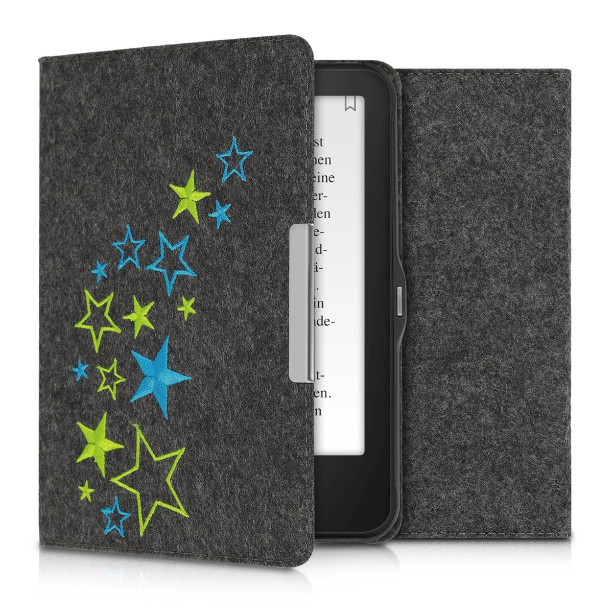 kwmobile E-Reader-Hülle Hülle für Tolino Vision 1 / 2 / 3 / 4 HD, Filz Stoff eReader Schutzhülle - Flip Cover Case - Sternenmix Design