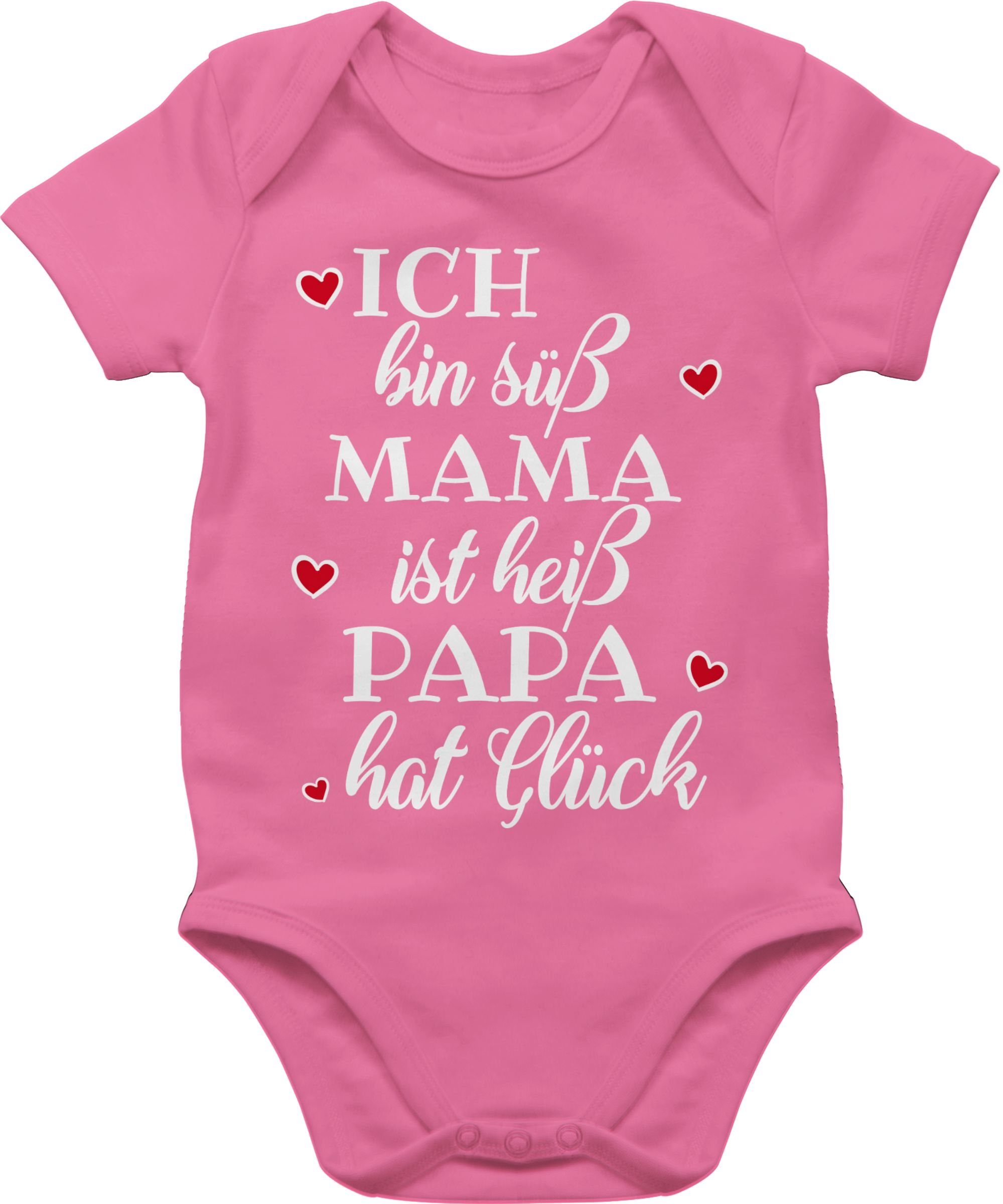 Shirtracer Shirtbody Ich bin süß Mama ist heiß Papa hat Glück Herzen Sprüche Baby