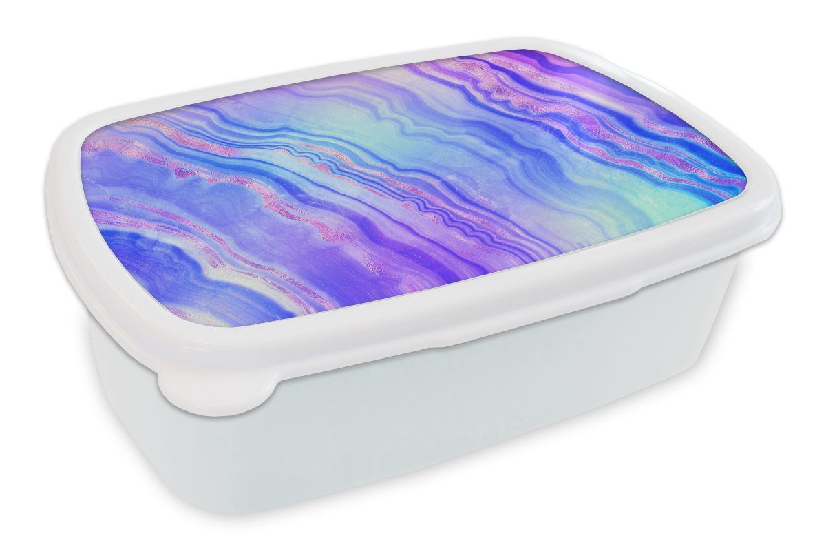 MuchoWow Lunchbox Neon - Edelsteine - Achat, Kunststoff, (2-tlg), Brotbox für Kinder und Erwachsene, Brotdose, für Jungs und Mädchen weiß