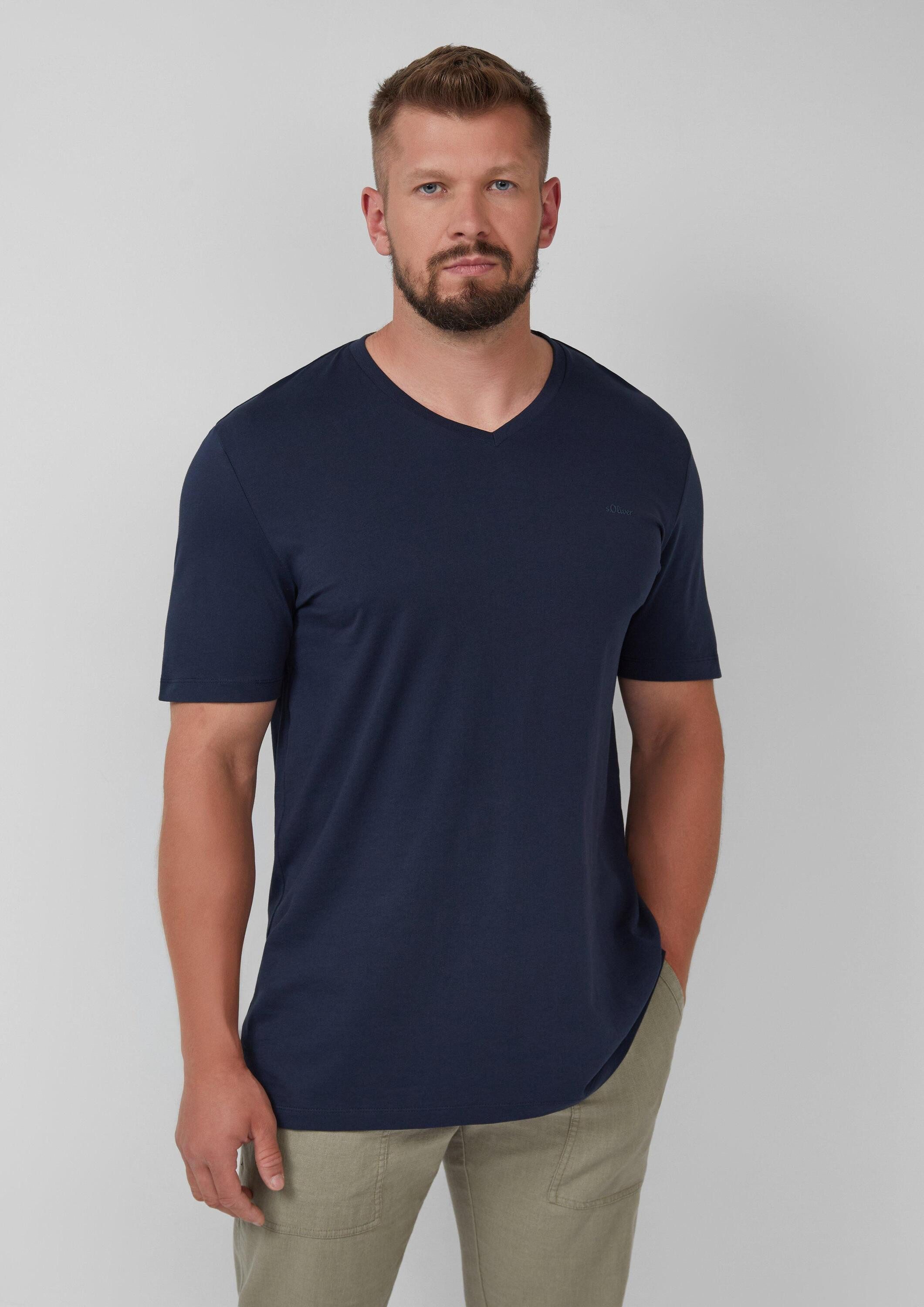 s.Oliver Kurzarmshirt T-Shirt Jersey-T-Shirt mit V-Ausschnitt und Logo