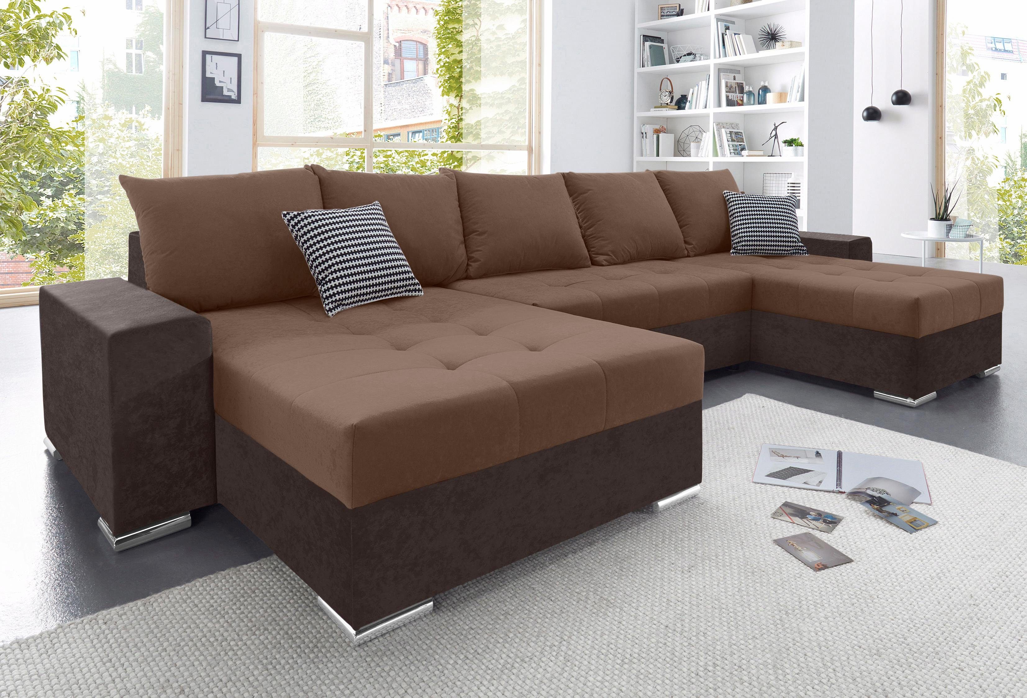 COLLECTION AB Wohnlandschaft Josy XXL U-Form, B: 333 cm, mit 2 Recamieren 77 & 97 cm, Schlaffunktion, Bettkasten & 2 Zierkissen, Federkern