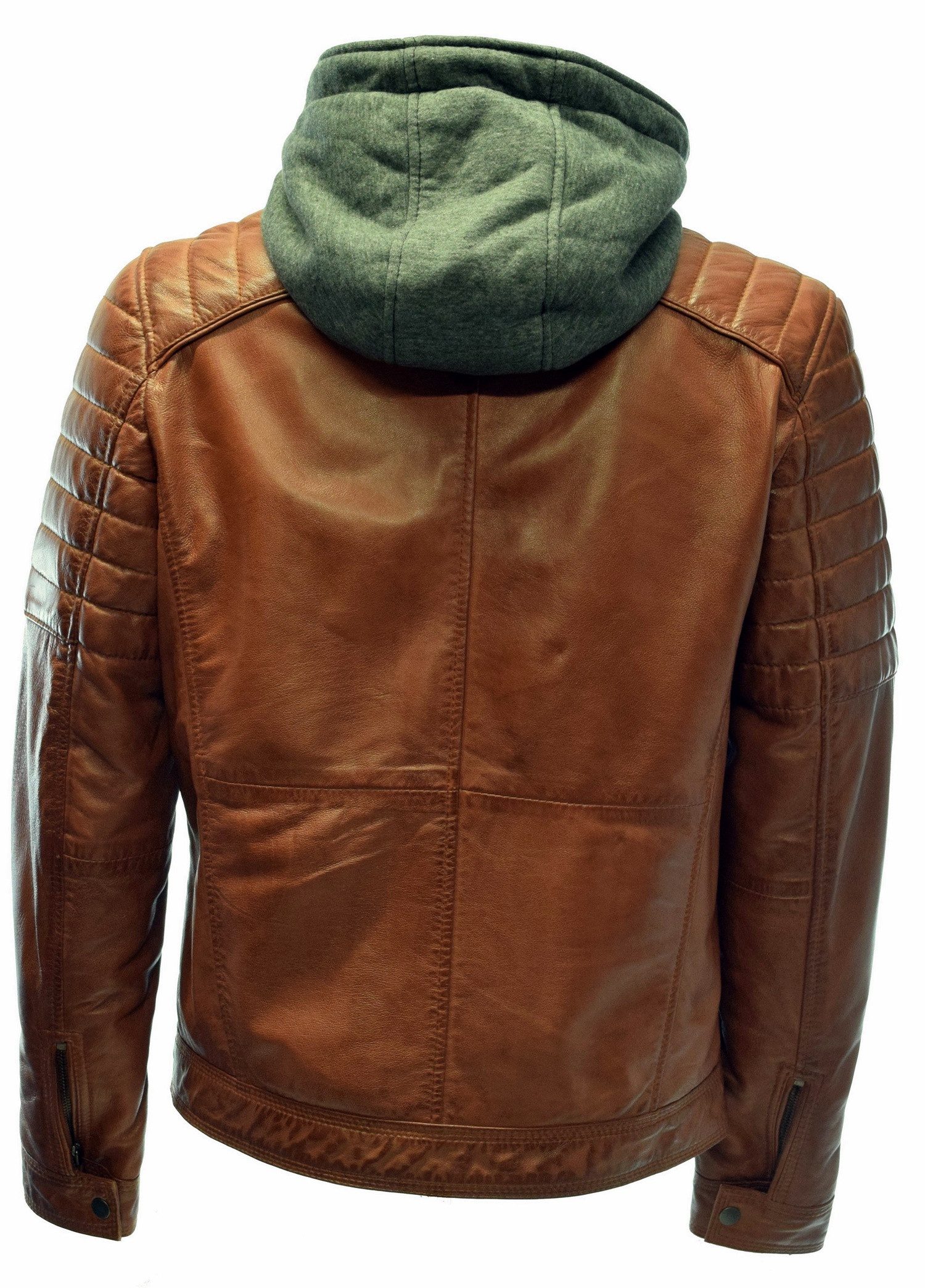 Zimmert Leather Lederjacke Carlo mit abnehmbarer Kapuze, Cognac, Schwarz, Dunkelbraun