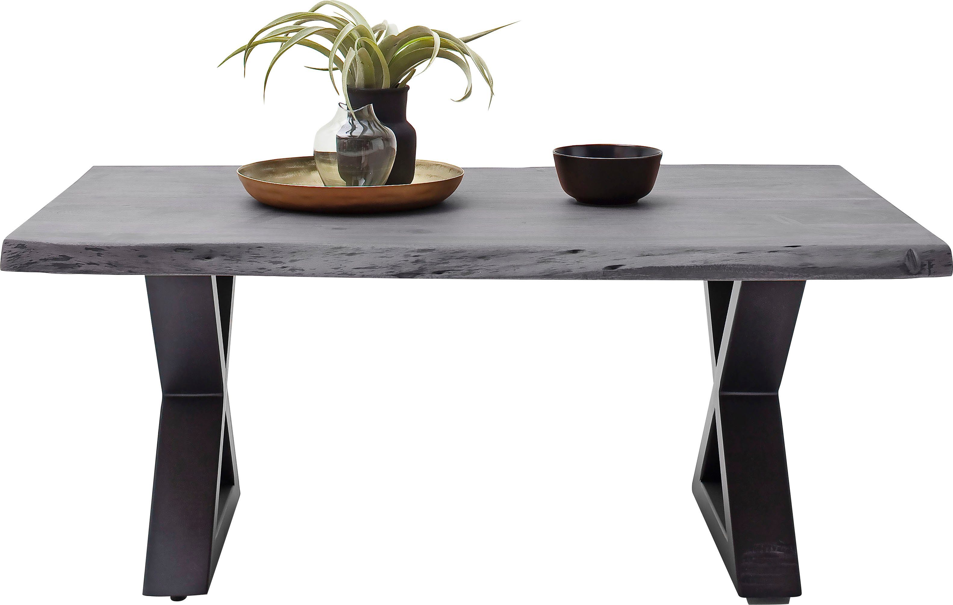 MCA furniture Couchtisch Cartagena, | Couchtisch Grau und mit Massivholz lackiert | und Löchern Baumkante Rissen Anthrazit natürlichen Grau