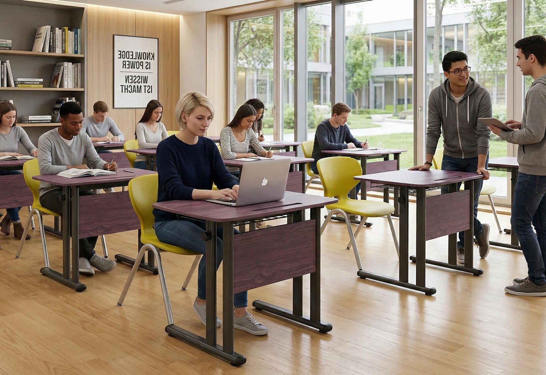 Xlmoebel Schreibtisch Ergonomische Schulbank mit flexiblem Tisch und lila Stuhl (Schulbank-Set, mit Stuhl), Made in Europa