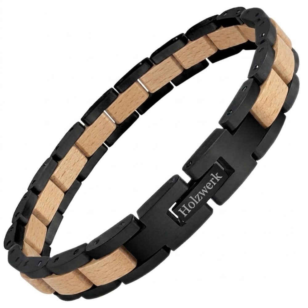 Holzwerk Edelstahlarmband Designer Holz Armband, Armkette Gliederarmband, Holz Unikate inkl. Armbandkürzer, ideal als Geschenk