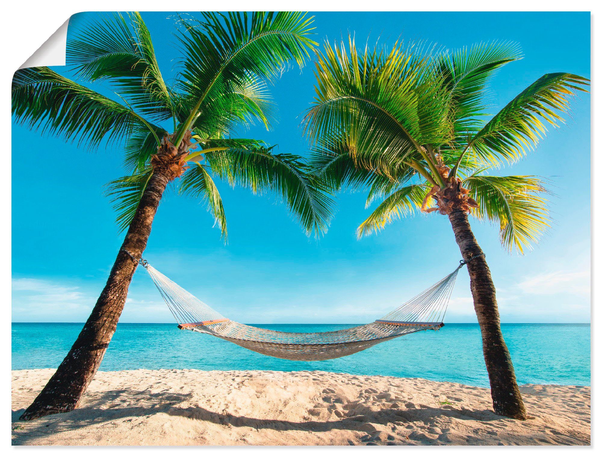 Artland Wandbild Palmenstrand Karibik Leinwandbild, oder mit (1 Größen versch. St), als Poster Hängematte, in Amerika Alubild, Wandaufkleber