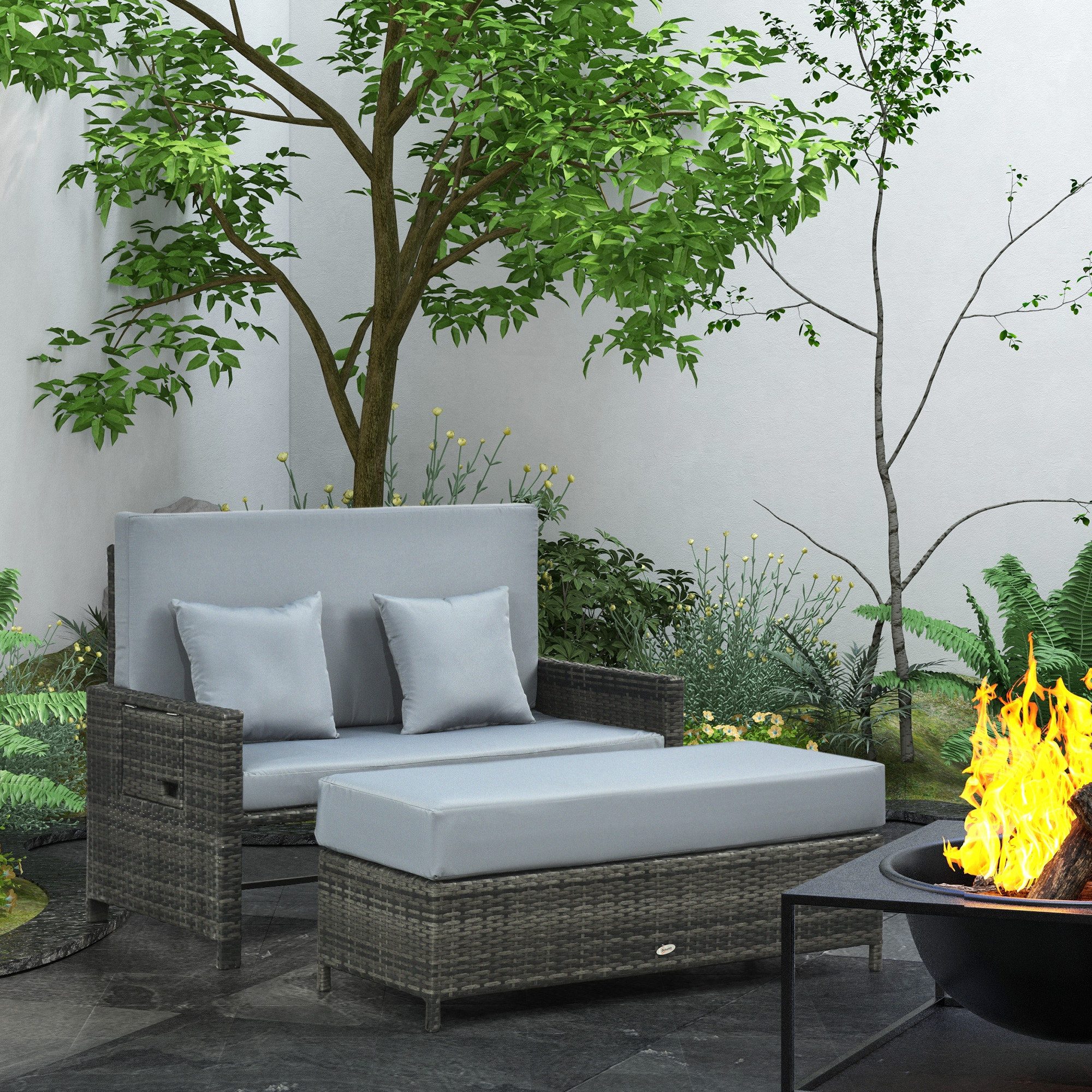 Outsunny Gartenlounge-Set Polyrattan Lounge-Sofa Zweisitzer-Gartensofa mit günstig online kaufen
