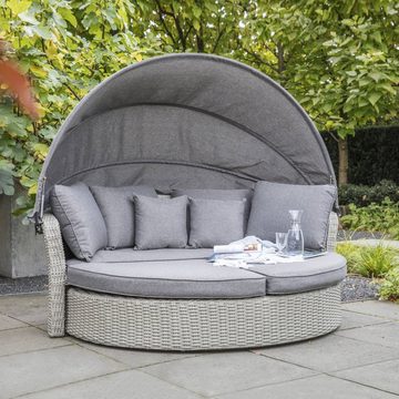 GMD Living Gartenlounge-Set TALLINN, (Sonneninsel, 2-tlg., Sonneninsel und verstaubarem Loungebett inkl. Polsterkissen), Rattan Sonneninsel, mit Dach, wasserabweisend