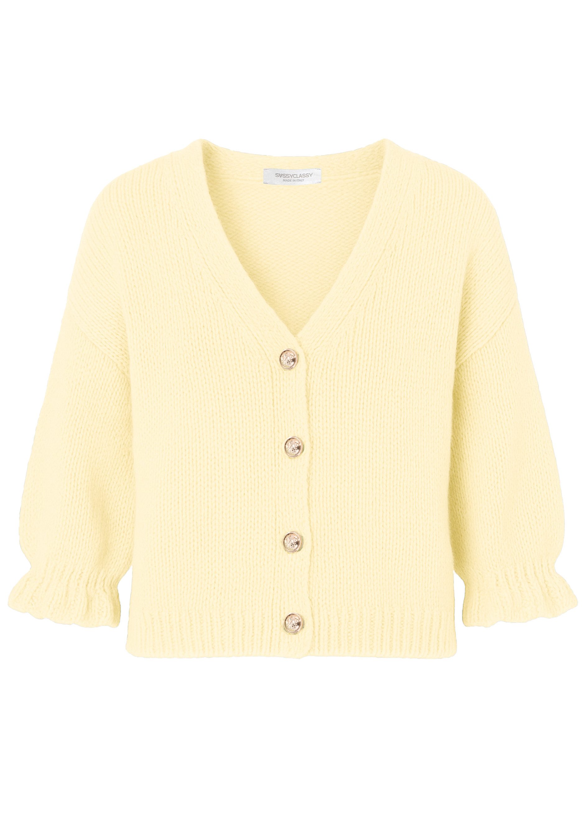 SASSYCLASSY Cardigan Cardigan mit 3/4-Ärmeln für Damen Cozy Cardigan mit Ba günstig online kaufen