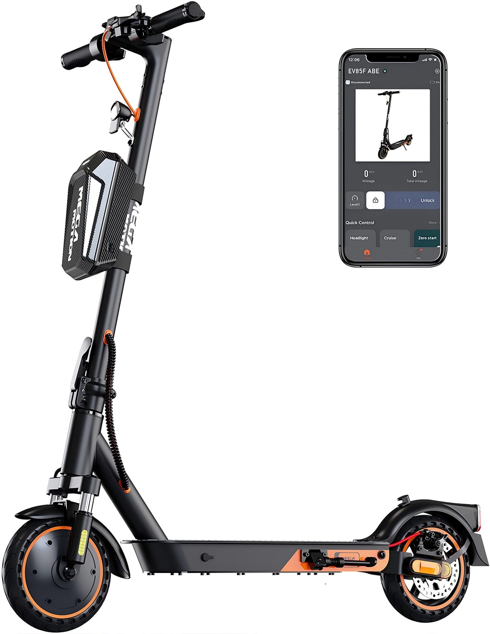 Mega Motion E-Scooter 8.5 Zoll Elektroroller 400W Motor, Max.35km mit Straßenzulassung ABE, (Spar-Set, 1 tlg., Mit Schutzblechen und Aufbewahrungstasche), 2 Stoßdämpfer mit Tasche, APP, 15kg, für Erwachsene
