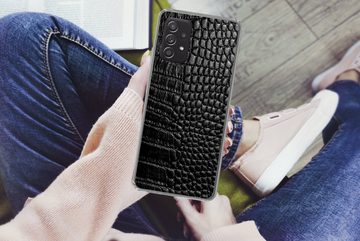 MuchoWow Handyhülle Leder - Strukturiert - Schwarz - Grau, Phone Case, Handyhülle Samsung Galaxy A53, Silikon, Schutzhülle