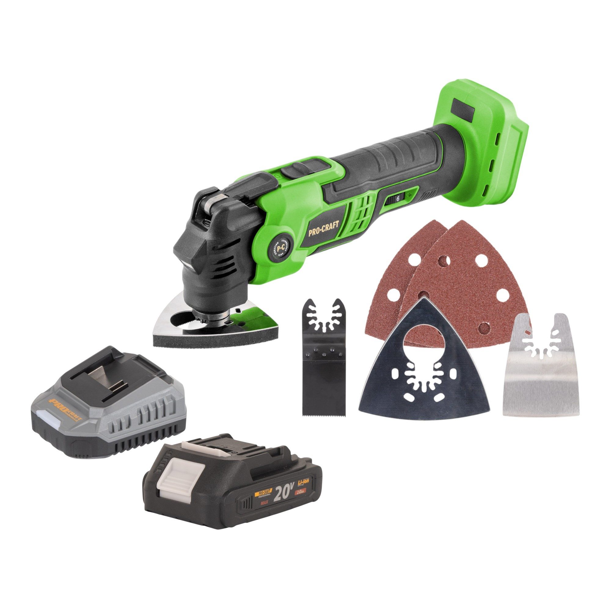 PRO CRAFT Akku-Multifunktionswerkzeug PMT22bb 20 V Brushless + 1x Akku 2,0 Ah + Ladegerät