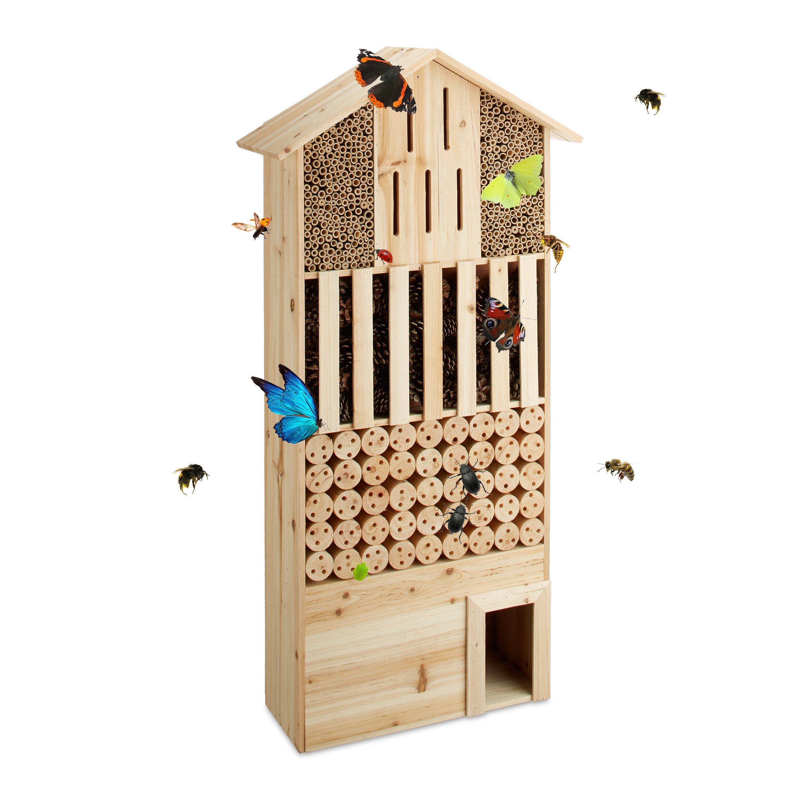relaxdays Insektenhotel natur XXL mit Igelhaus