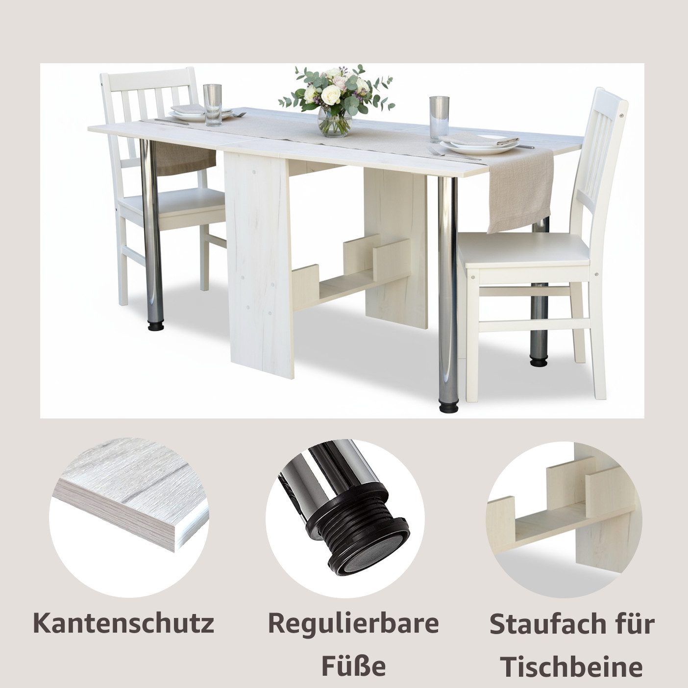 Rodnik Esstisch klappbar 2-8 Personen, stabil & platzsparend, praktische abschraubbare Beine – Bild 4 von 5