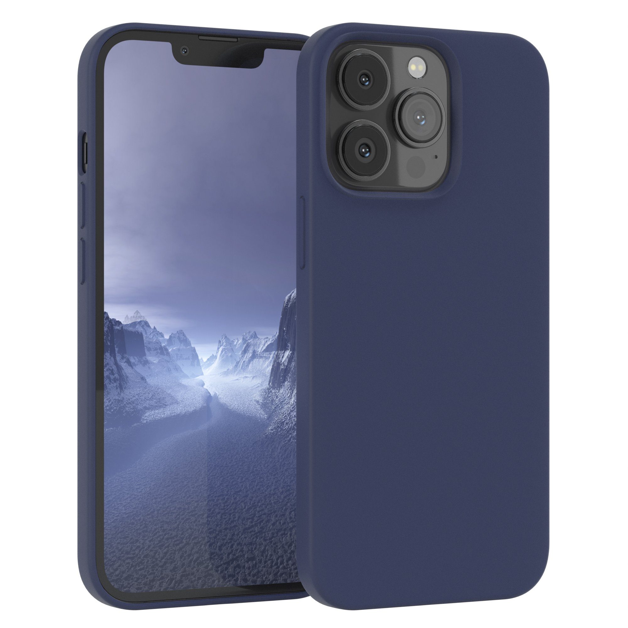 EAZY CASE Handyhülle Premium Silikon Case für Apple iPhone 13 Pro 6,1 Zoll, Handy Softcase Hülle Silikon mit Displayschutz Case Blau / Nachtblau