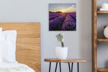 OneMillionCanvasses® Leinwandbild Lavendel - Blumen - Sonnenuntergang - Lila, (1 St), Leinwand Bilder für Wohnzimmer Schlafzimmer