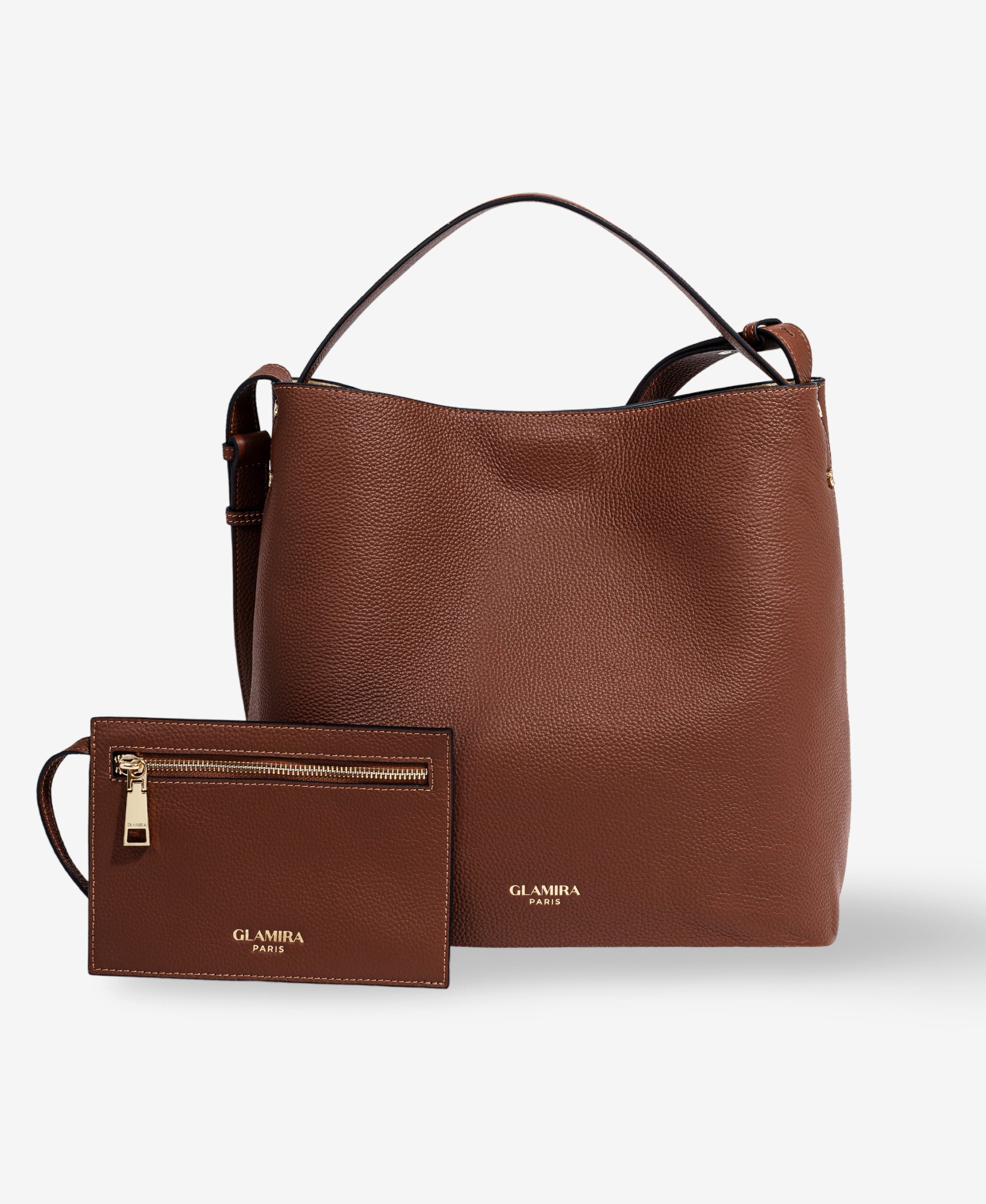 GLAMIRA Shopper Lysandra Brauner Shopper (Set, 2-tlg., mit abnehmbarer Geldbörse), echt Leder, mit geräumigem Hauptfach