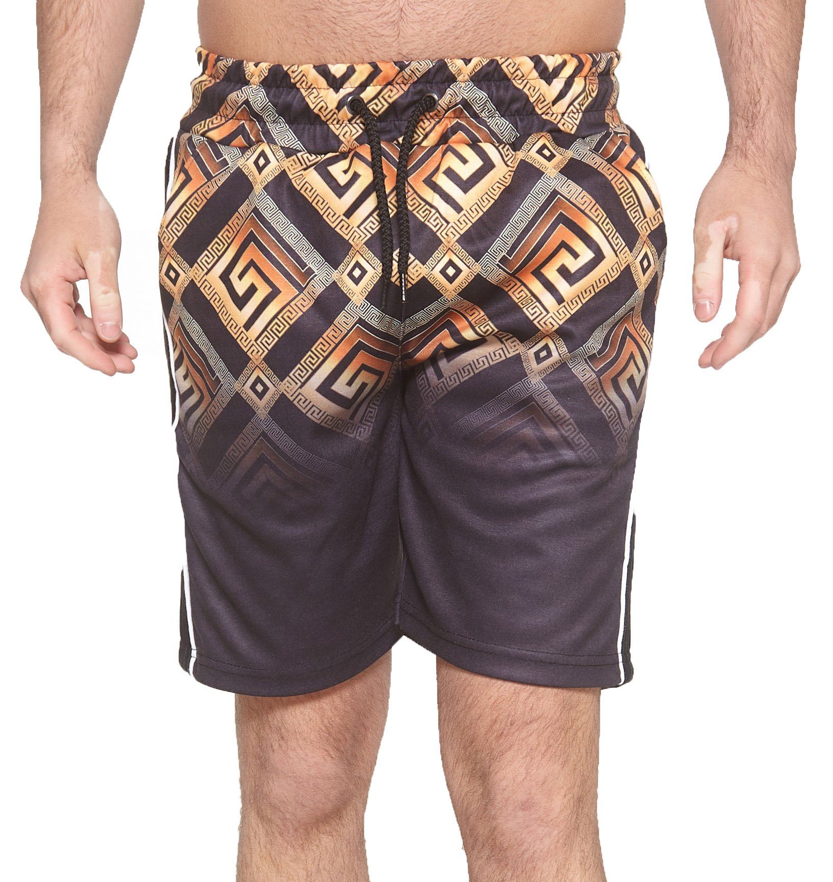 John Kayna Shorts Herren Shorts Kurze Hose Barock Design Ornamente (Kurze Hose Bermudas Sweatpants, 1-tlg., im modischem Design) Fitness Freizeit Casual Schwarz