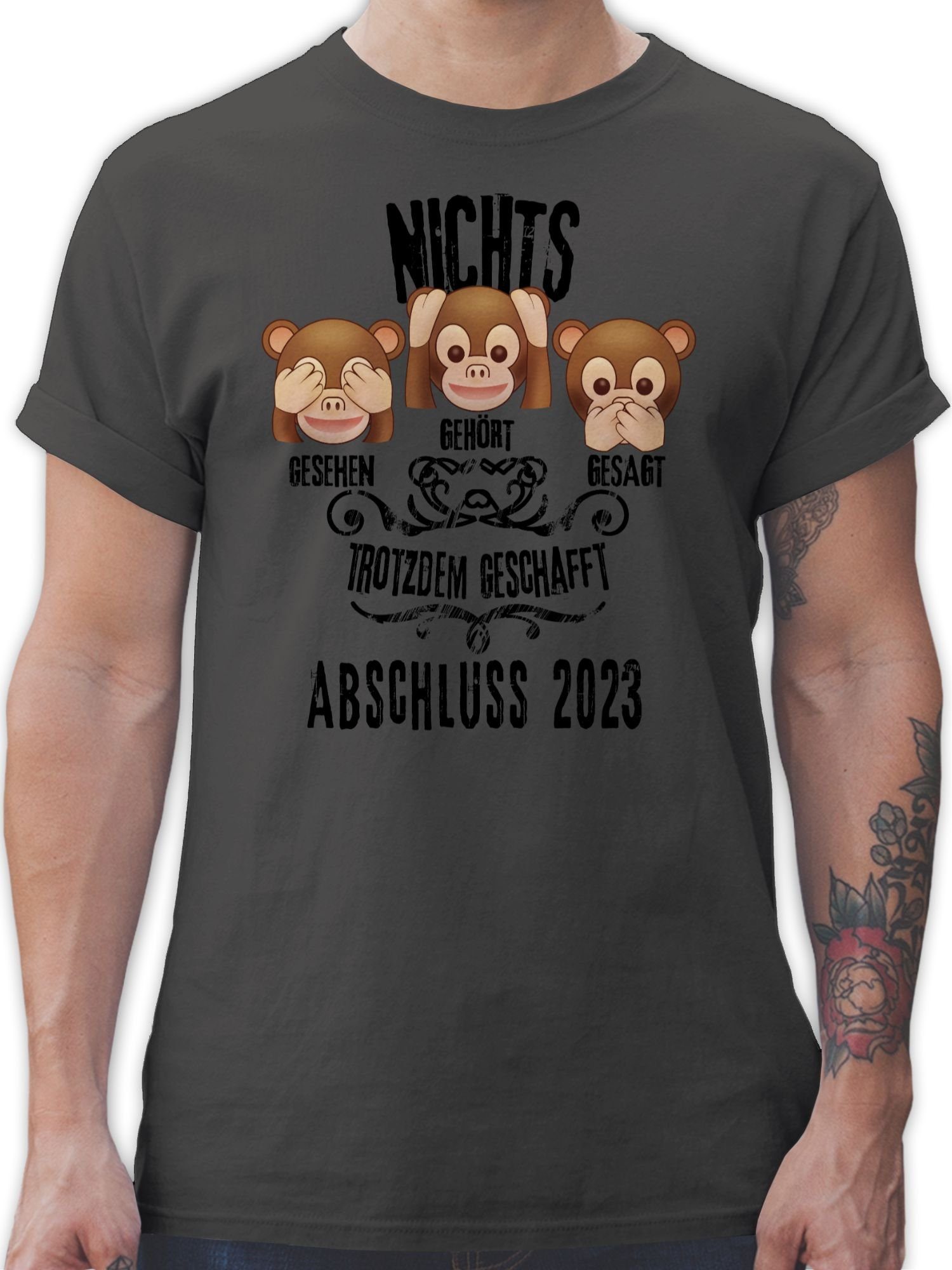 Shirtracer T-Shirt 3 Affen Emoticons ABSCHLUSS 2023 Abitur & Abschluss 2024 Geschenk 1 Dunkelgrau