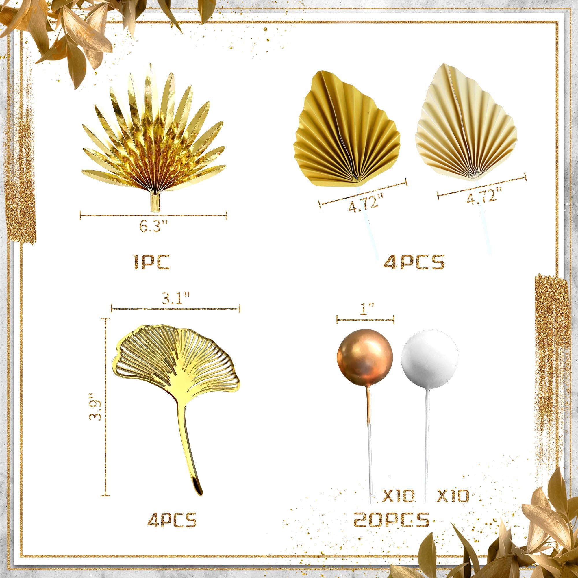 Bomiclss Tortenstecker Tortendekoration Boho Stil – Cake Topper Champagner Rosa & Weiß, Goldene Palmblätter, Party Deko für Hochzeit, Geburtstag & Feier