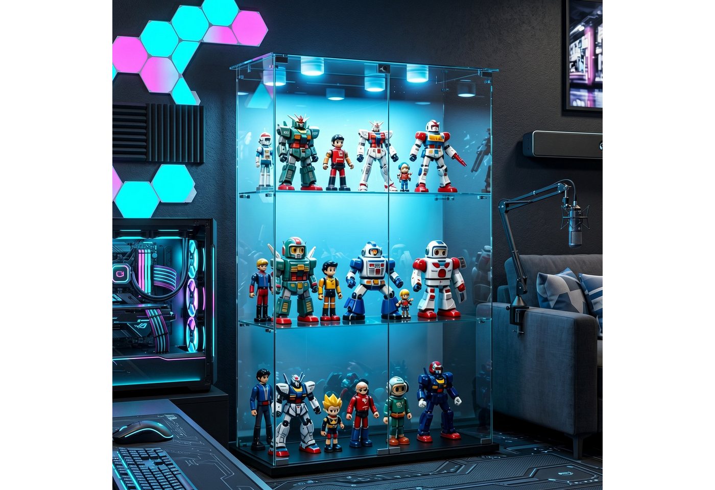 NMCXXO Glasvitrine Glasvitrine mit LED-Beleuchtung, modern und stilvoll (1 tlg) Standvitrine/Glasvitrine 2x Glastür 4-lagig, Große Kapazität
