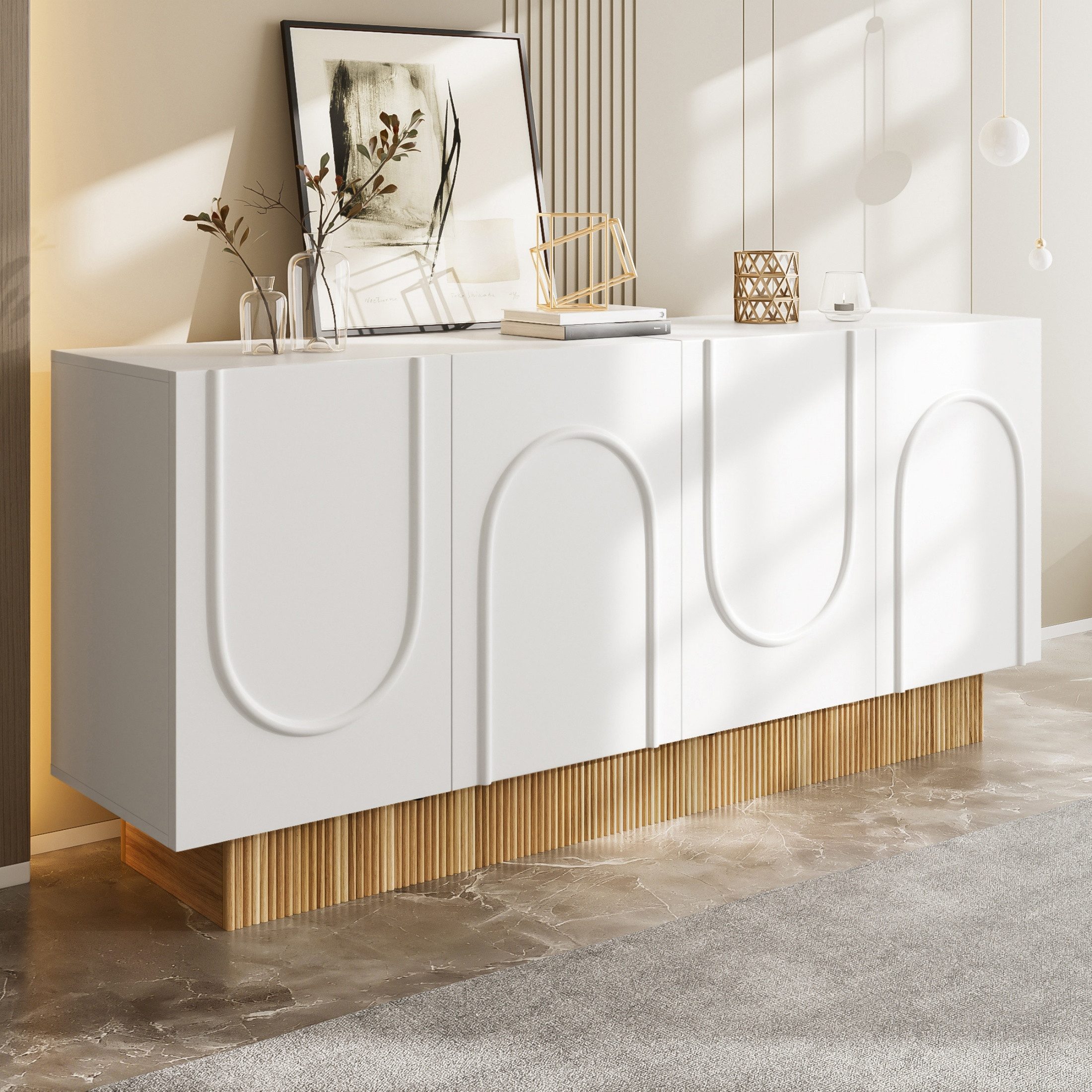 autolock Sideboard Modernes Sideboard mit matter U-Relief-Front 4 Türen (16 günstig online kaufen