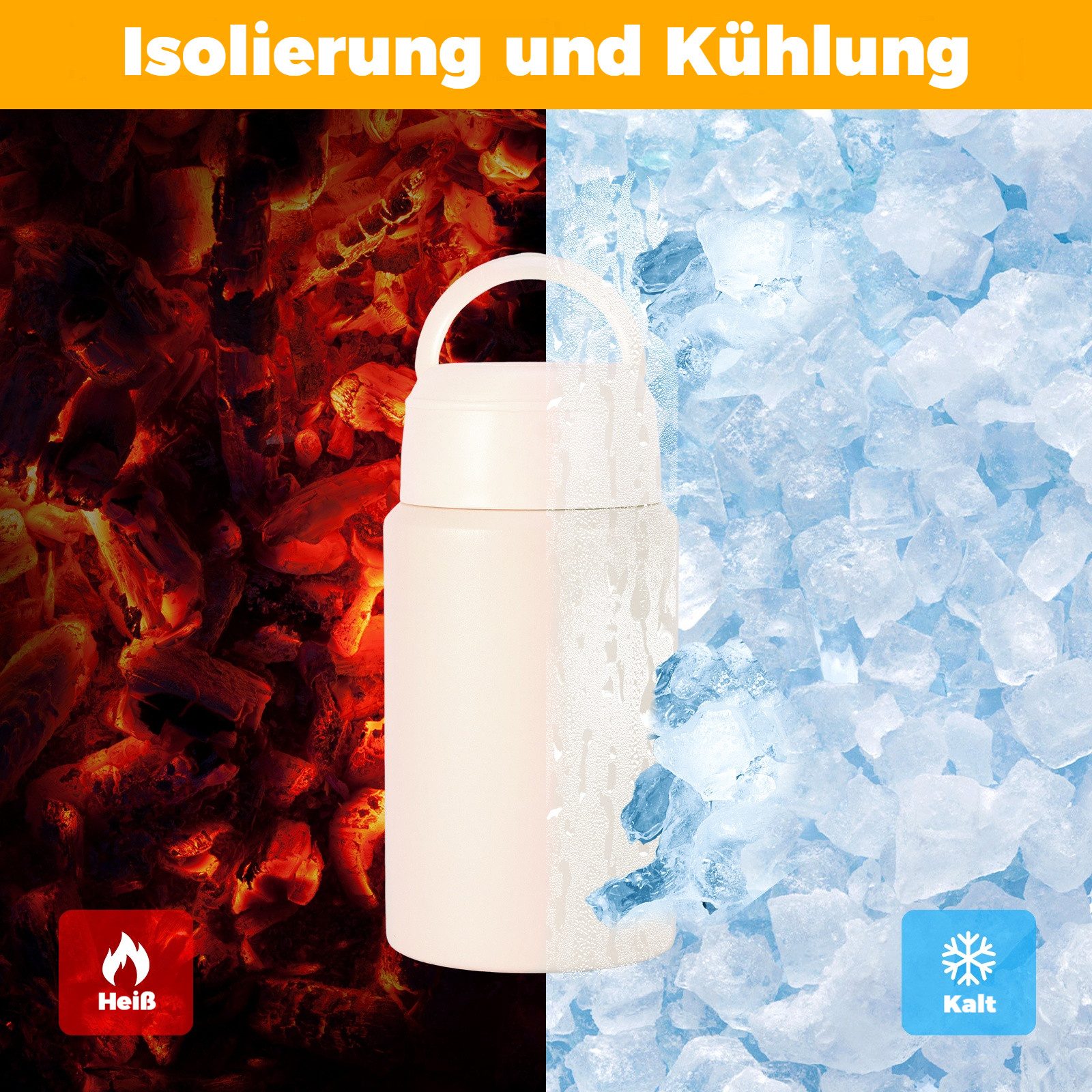 BlingBin Thermobehälter 800ML Edelstahl Warmhaltebehälter Essen mit Löffel und Deckel, Rostfreier Stahl 316, (1er Set, 1-tlg., Fassungsvermögen: 800 ml, Maße der Thermoskanne: 9,5 × 9,5 × 19 cm), Thermobox mit Aufbewahrungstasche für Gefrierschrank, Spülmaschine