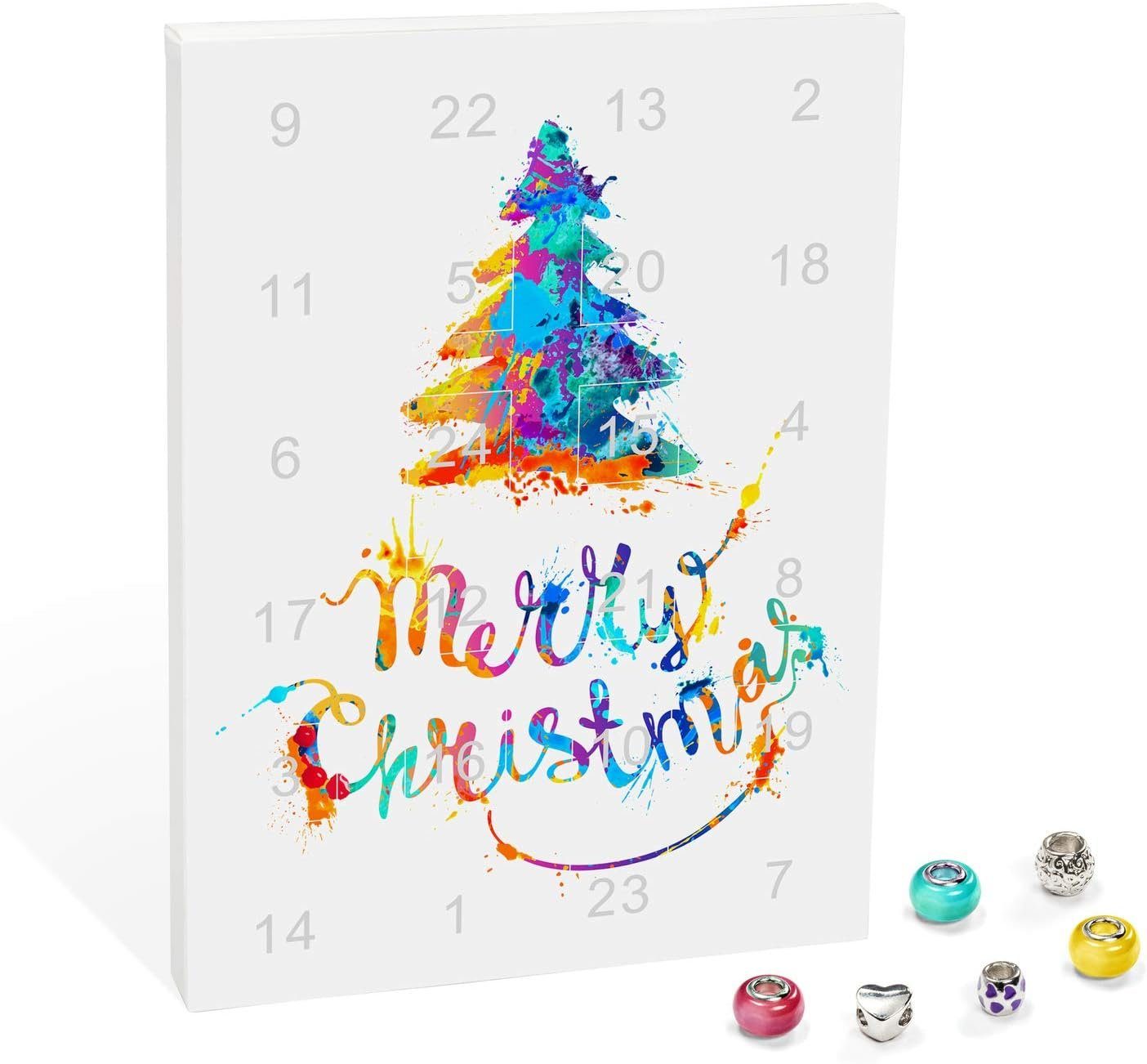 VALIOSA Schmuck-Adventskalender, Merry Christmas' Perlen-Anhänger 22 Halskette, + individuelle Armband