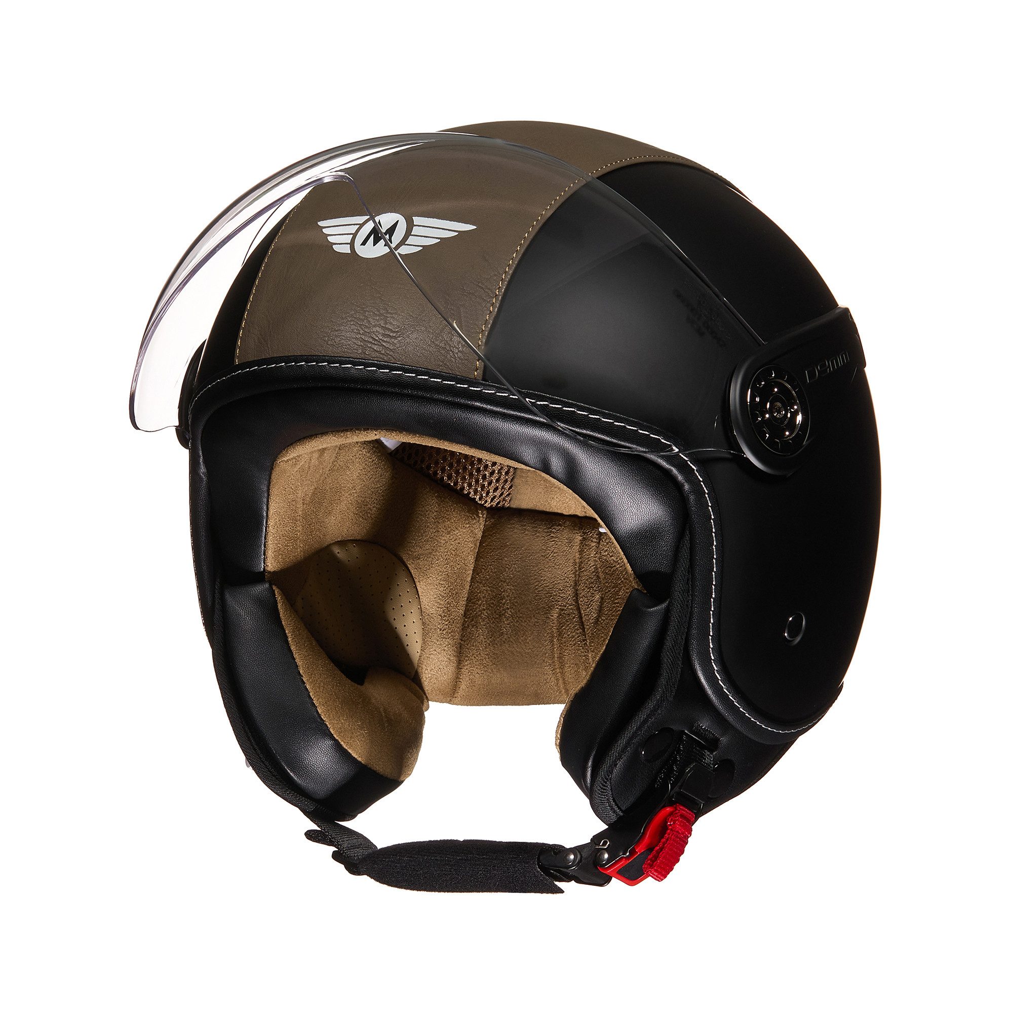 MOTO HELMETS Motorradhelm Integralhelm Motorrad Full Helm H-44 Vintage Retro, Helm für Motorrad Roller Vespa, Schnellverschluss, Visier, nur 1050g