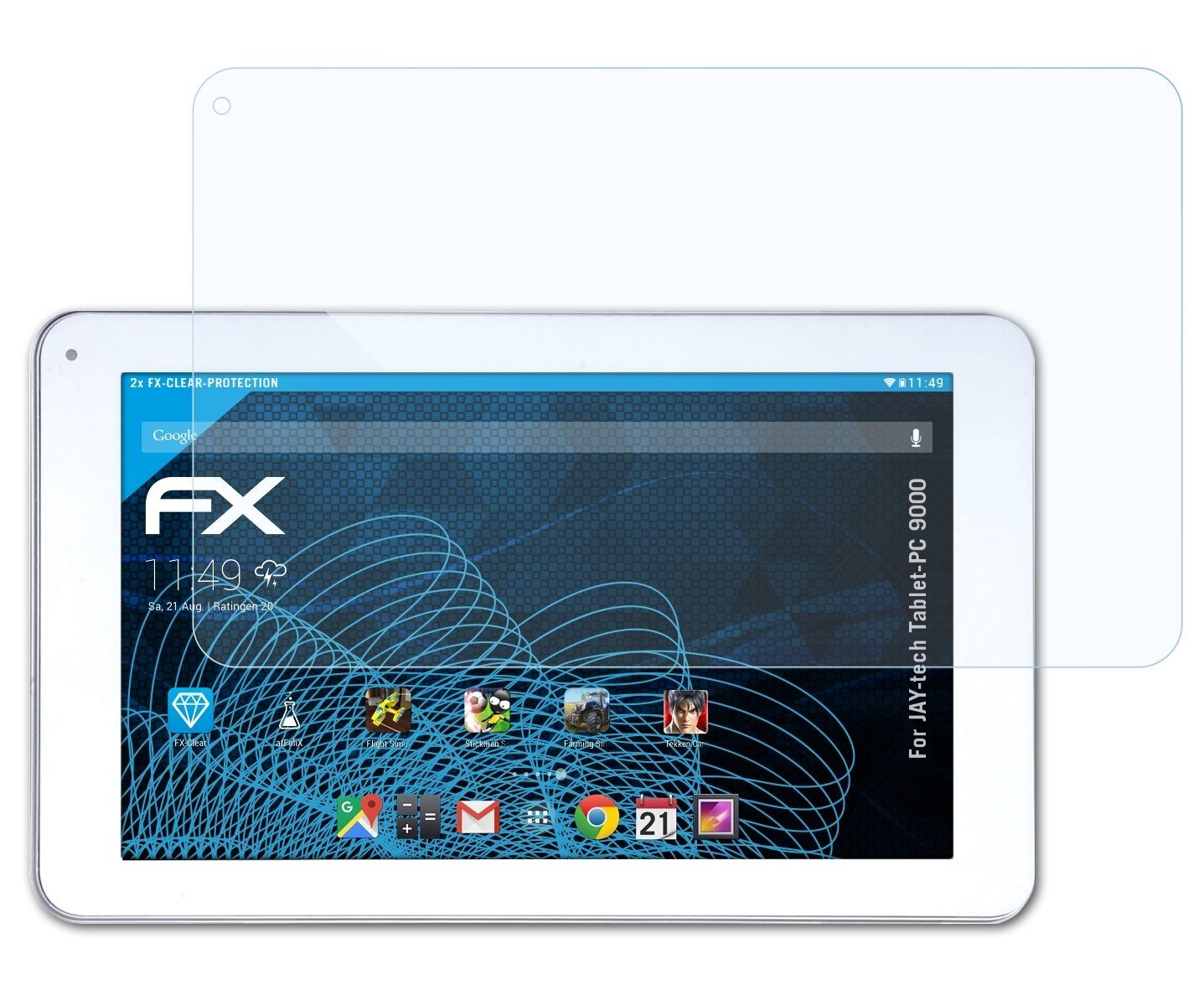 atFoliX Schutzfolie Displayschutz für JAY-tech Tablet-PC 9000, (2 Folien), Ultraklar und hartbeschichtet