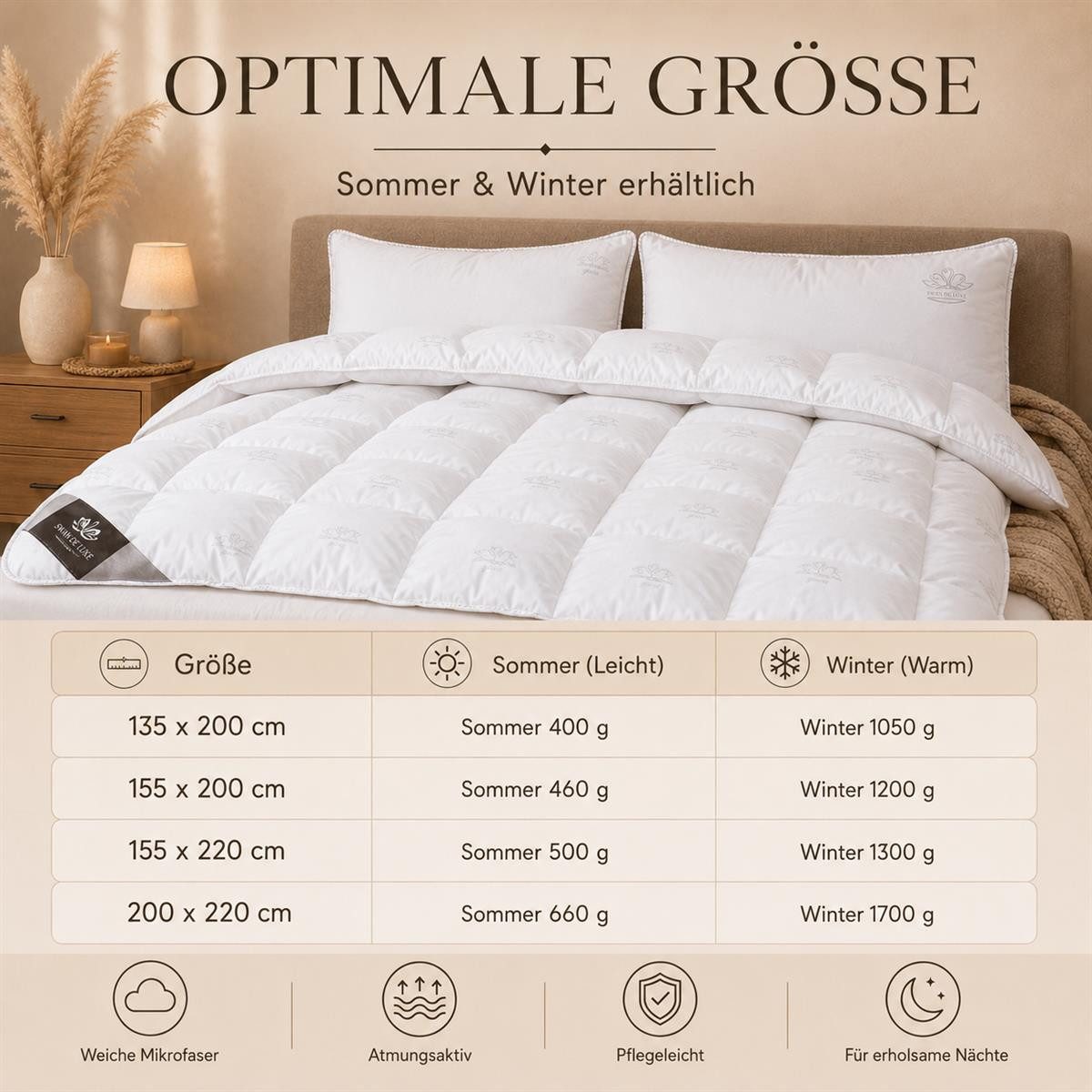 SEI Design Microfaserbettdecke SWAN Sommer Bettdecke 155x220 cm Mikrofaser Decke, Füllung: 100% Mikrofaser, Bezug: 100% Mikrofaser, Allergiker