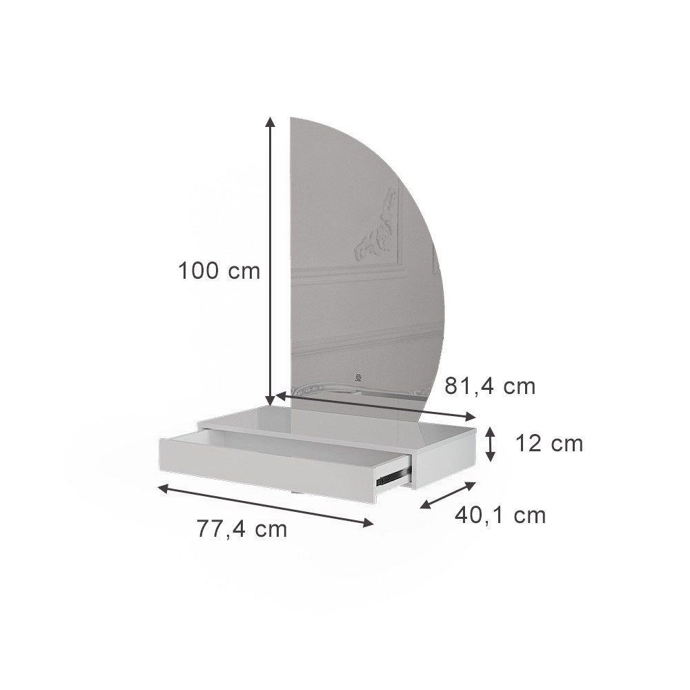 Vicco Schminktisch Sherry, Weiß Hochglanz, 81.4 cm mit LED-Spiegel (2-St)