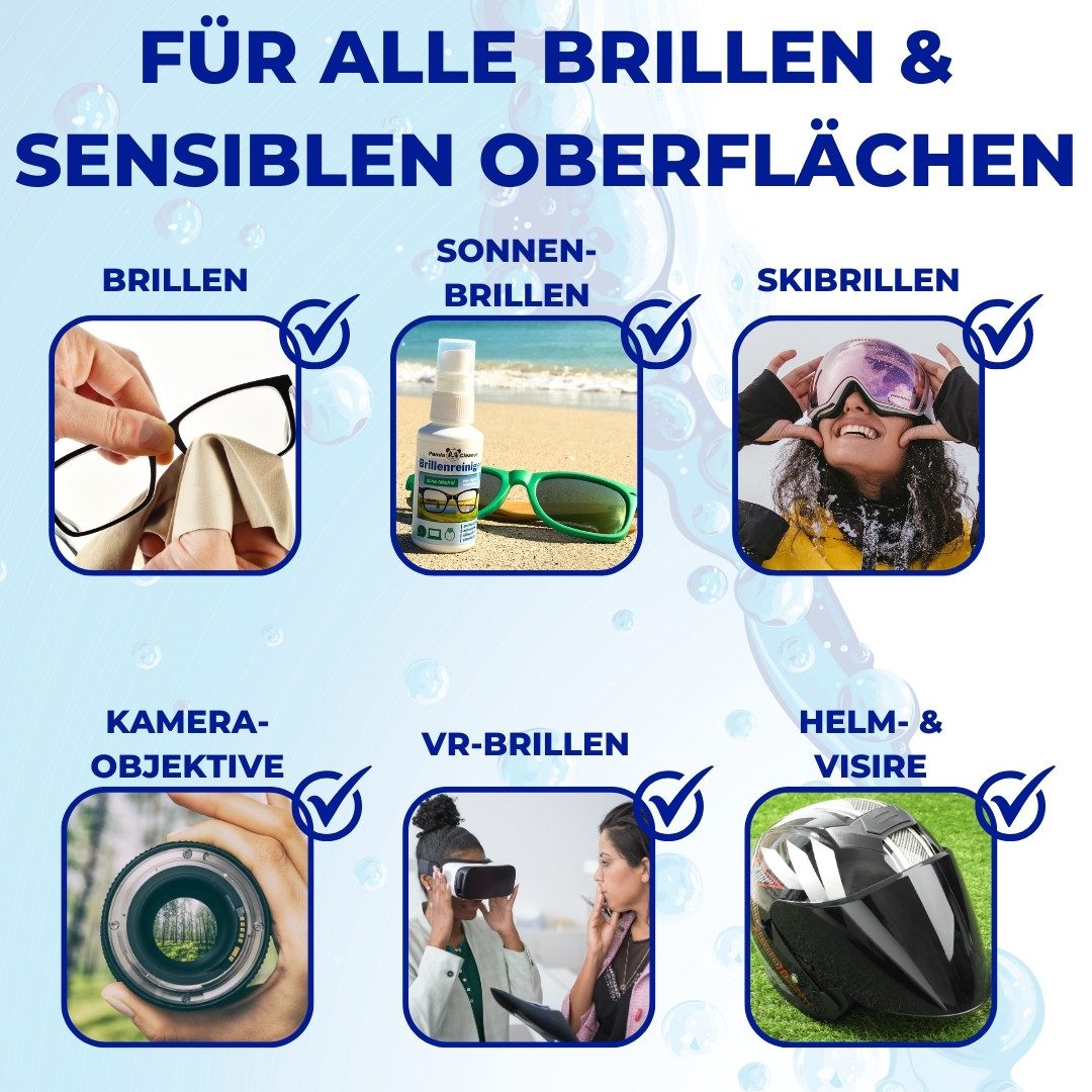 PandaCleaner Brillenreiniger - Bio-Konzentrat - Anti-Beschlag-Formel Glasreiniger (Set, [2-St. 250ml Flaschen + Mikrofasertuch)