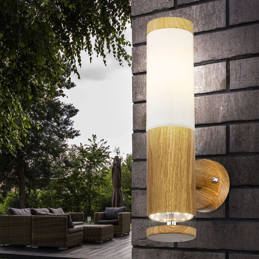 etc-shop LED Außen-Stehlampe, Stehlampe Wandleuchte Holzoptik Garten Balkon Außenlampe Holzoptik - Wandleuchte