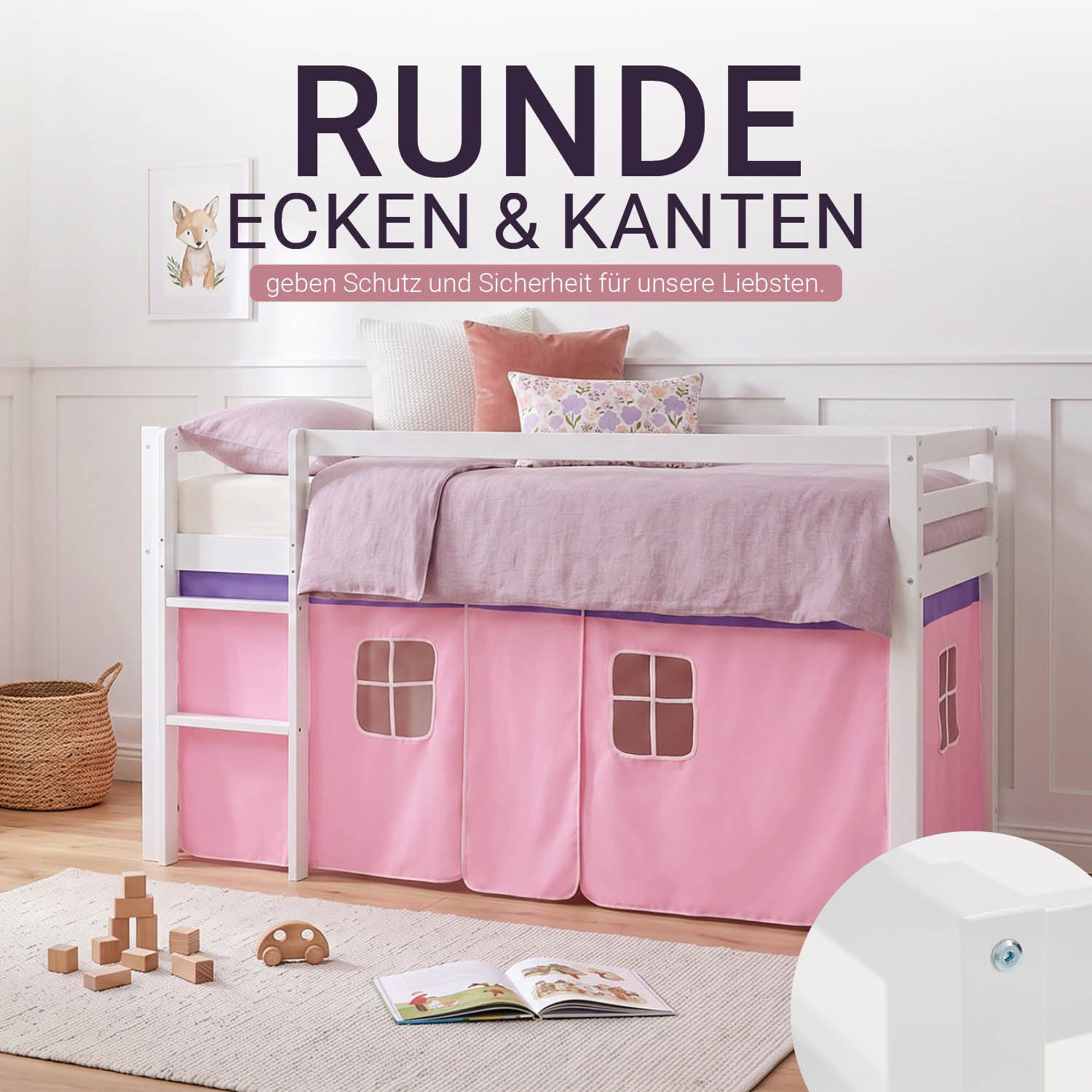 Homestyle4u Hochbett Kinder mit Rutsche mit / ohne Matratze 90x200 Rosa Mädchen (Spar-Set, Matratze mit OEKO-TEX® Standard 100) Kiefer, Jungen Mädchen – Bild 5 von 5
