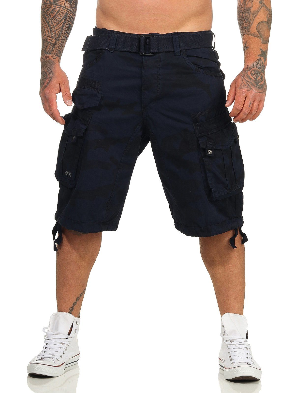 Geographical Norway Cargoshorts Herren Shorts PANORAMIQUE (mit abnehmbarem Gürtel) Shorts, kurze Hose, unifarben / camouflage Camouflage Navy