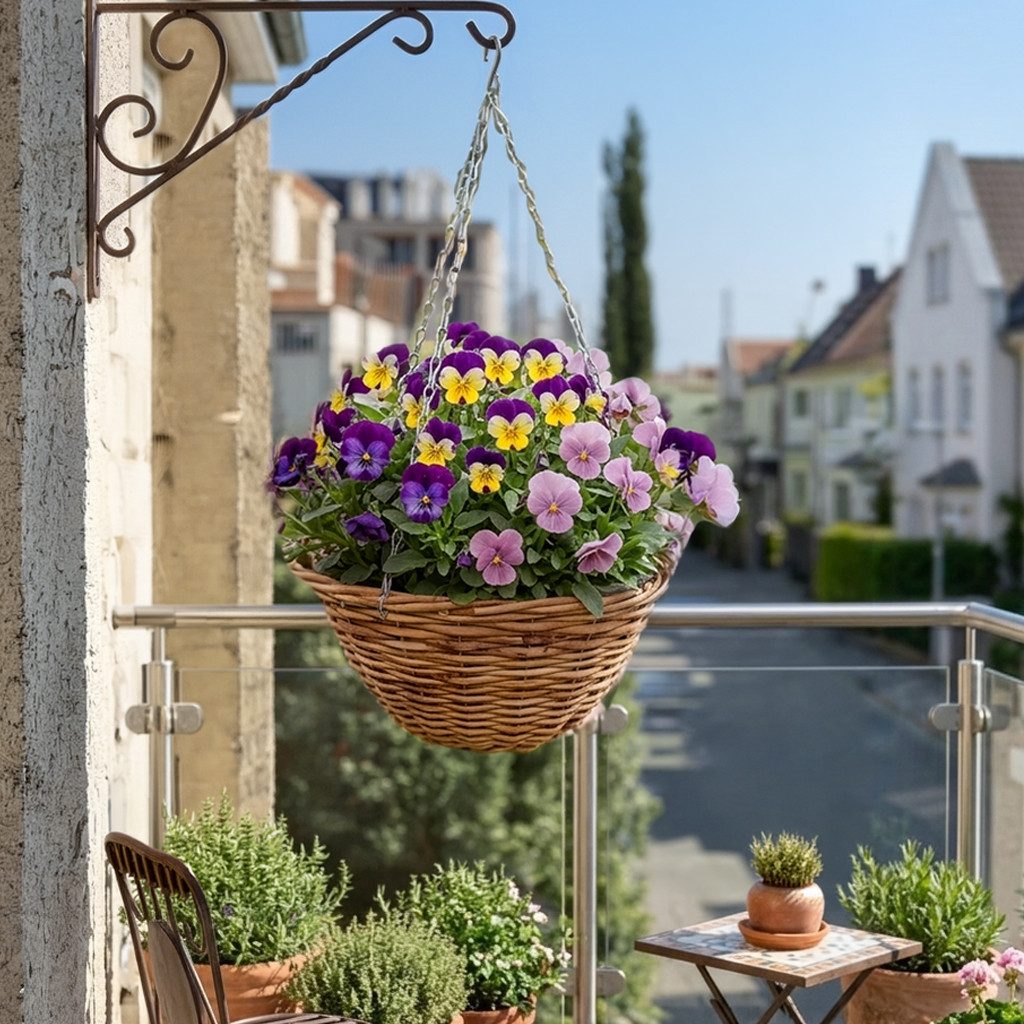 Spetebo Blumentopf Pflanzkorb zum hängen im aus Weide - Ø 35 cm (Stück, 1 St., Hängekorb zum Bepflanzen), Blumentopf Hängeampel mit Kette