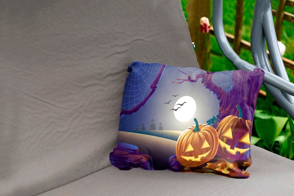 MuchoWow Dekokissen Illustration, Kürbisse in in Kissenhülle einer Halloween-Nacht Polyester, einer Outdoor-Dekorationskissen, Zwei Dekokissenbezug