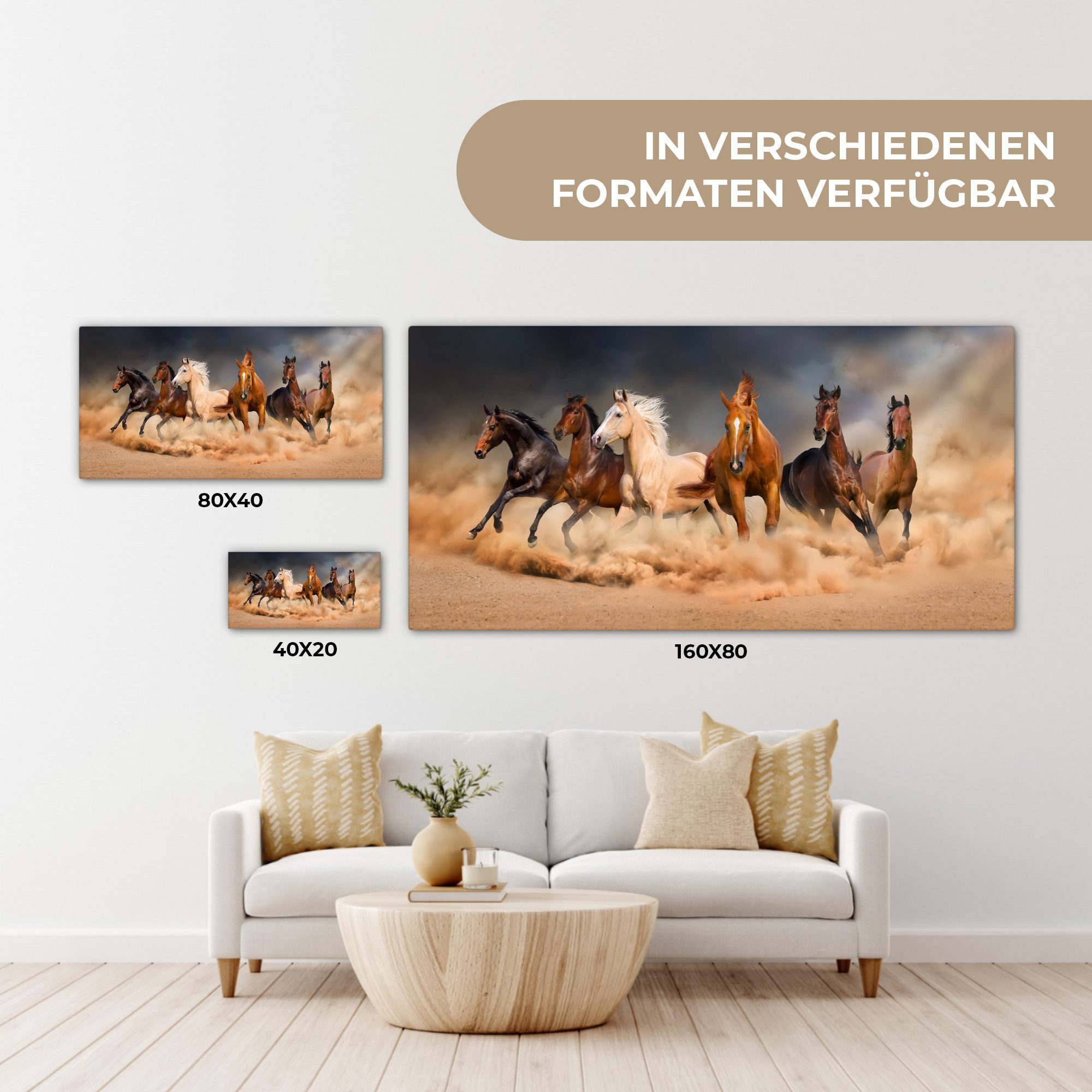 OneMillionCanvasses® Leinwandbild Panorama Pferde - Tiere - Sand - Stoff, Fotodruck (1 St), Wandbild, Deko Schlafzimmer Wohnzimmer Flur 40x20 cm – Bild 5 von 5
