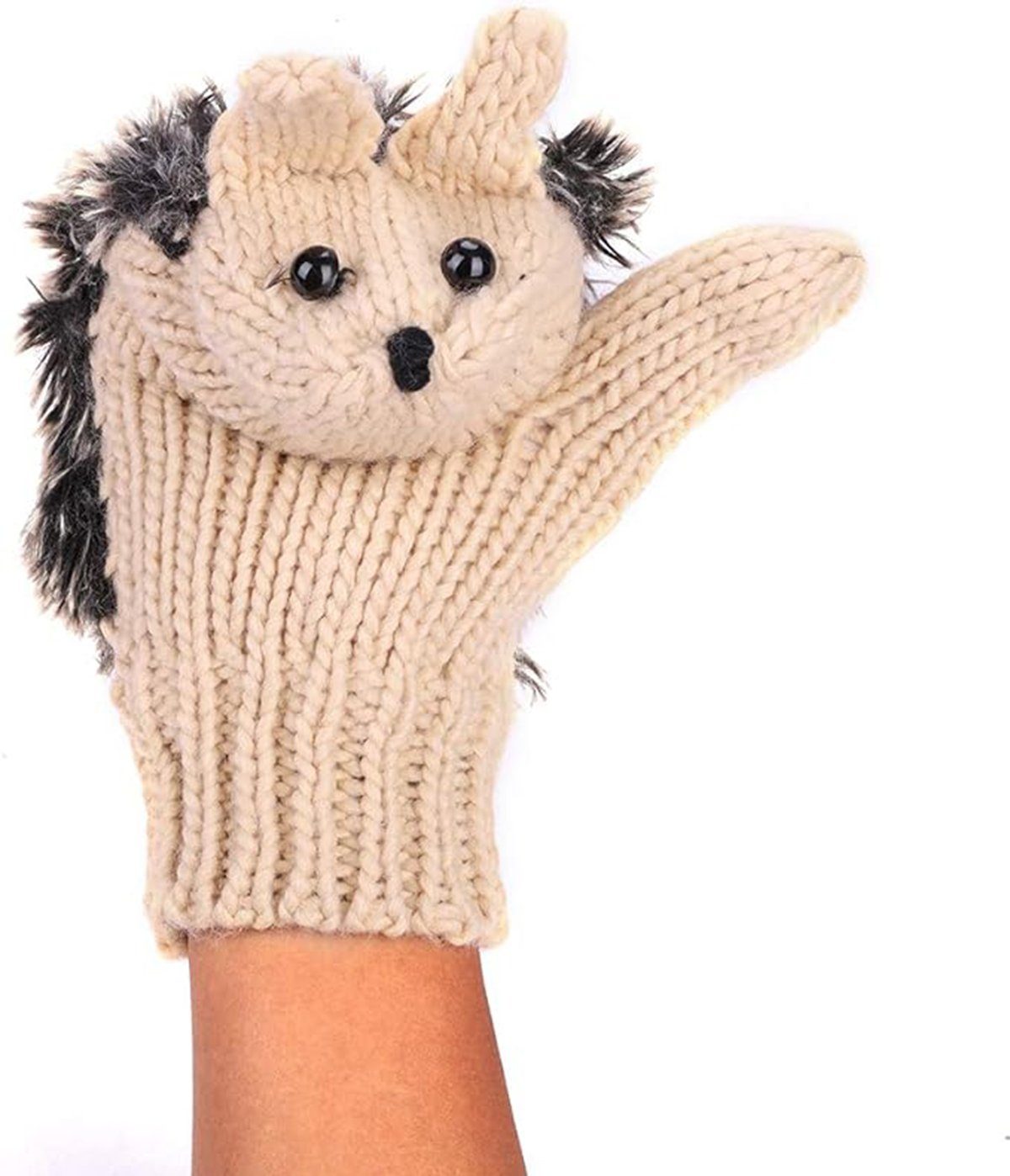 CTGtree Tier Winterhandschuhe Baumwollhandschuhe Igel Handschuhe Beige Damen Cartoon Fäustlinge